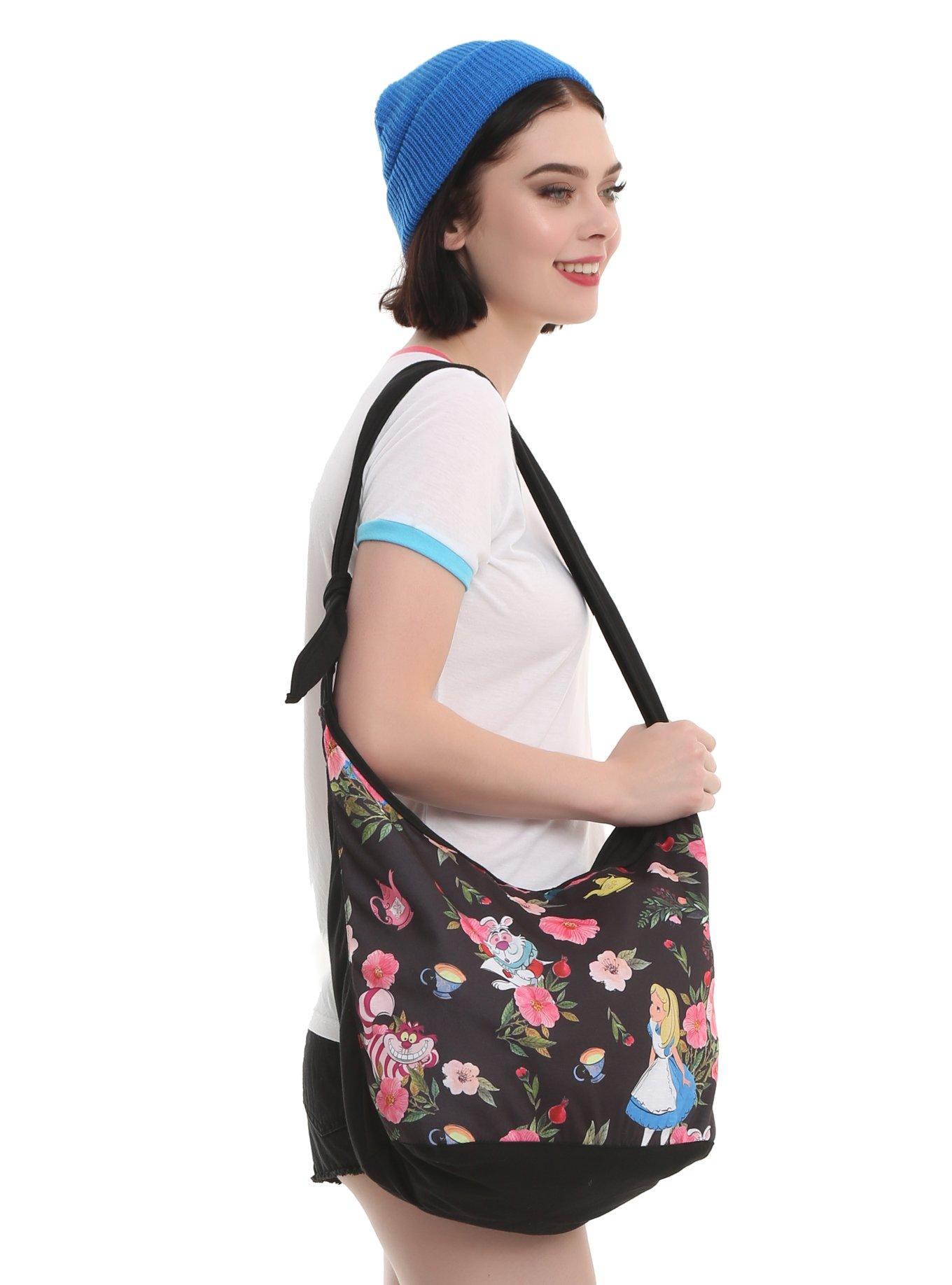 Alice In Wonderland Floral Tossed Crossbody Hobo Bag Hot Topic