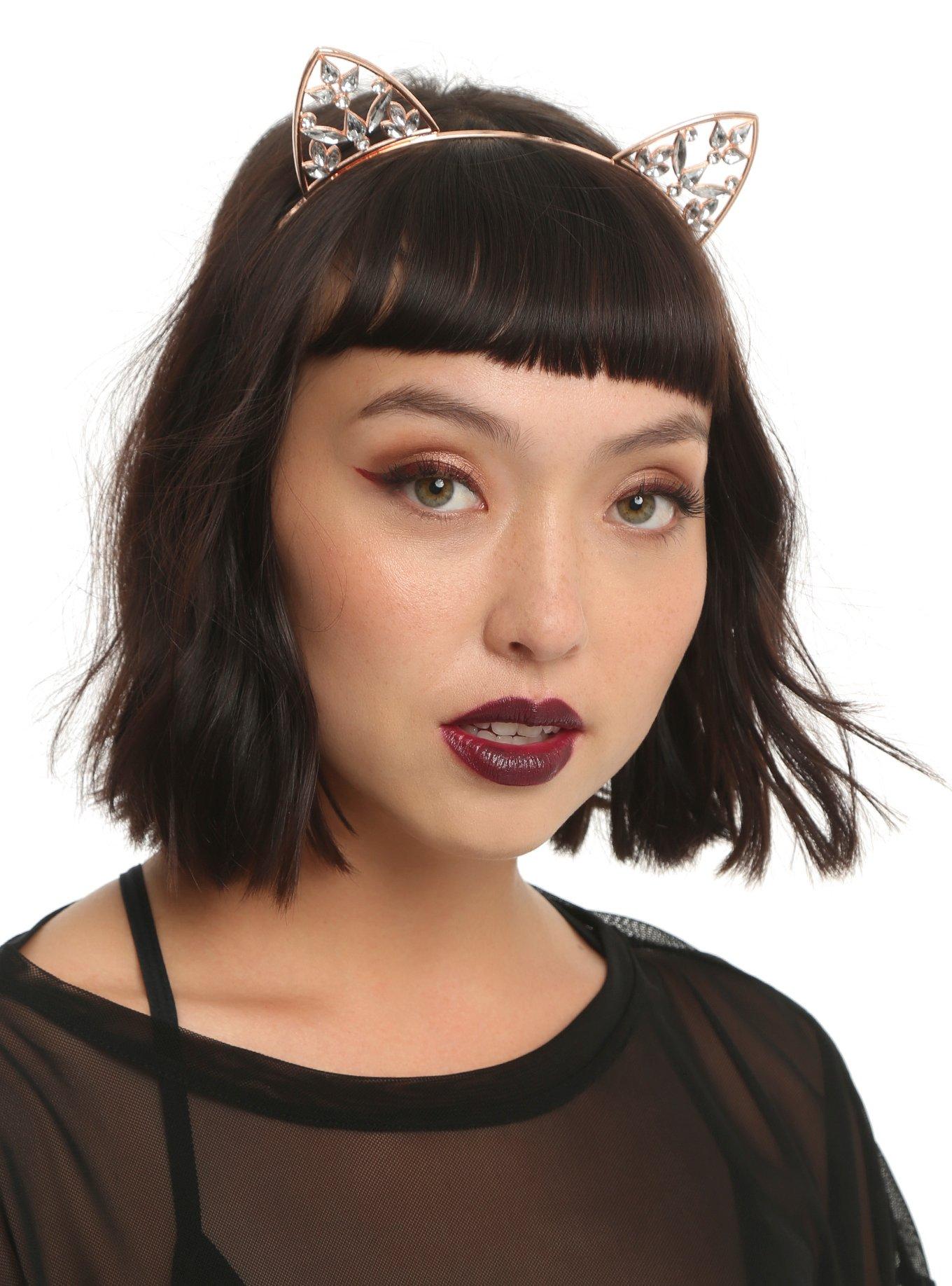 Rose Gold Clear Stone Cat Ear Headband Hot Topic