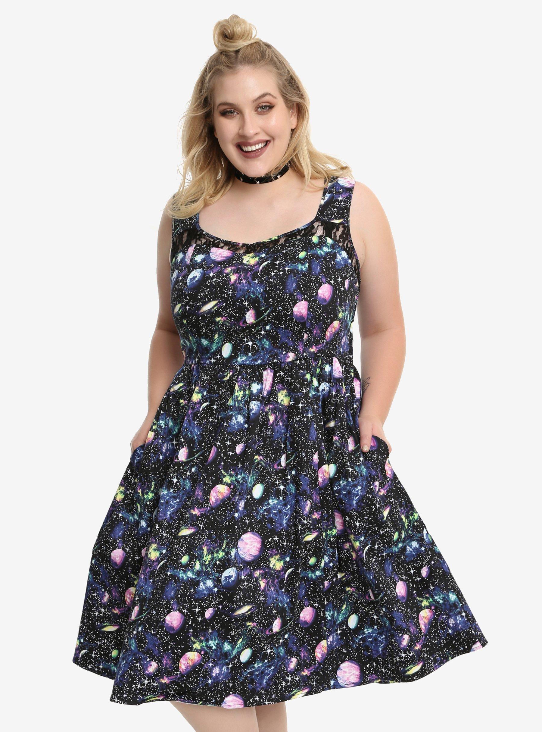 Planet Print Fit & Flare Dress Plus Size | Hot Topic