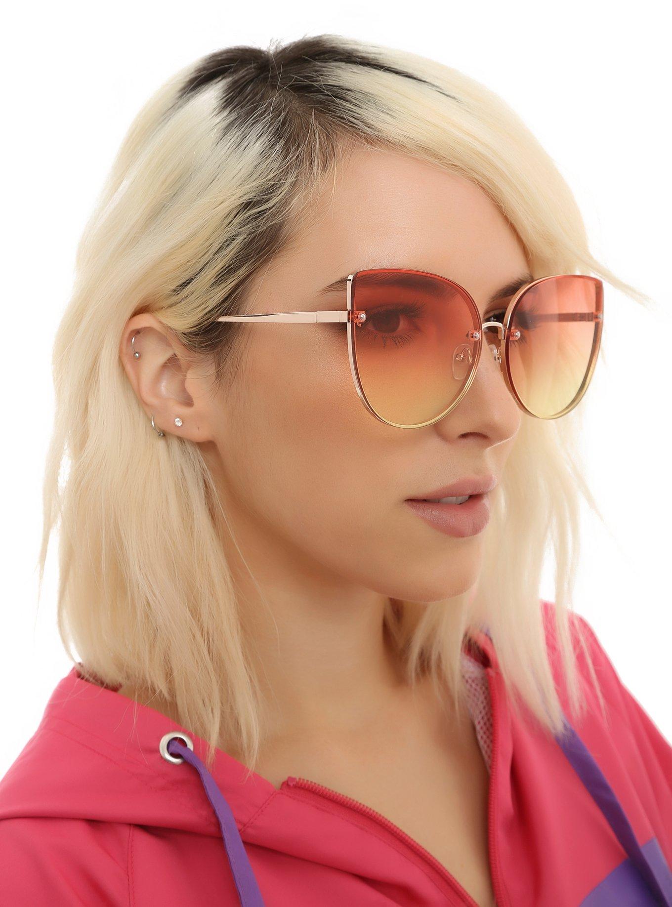 Cat Eye Pink & Green Mirror Lens Sunglasses Hot Topic