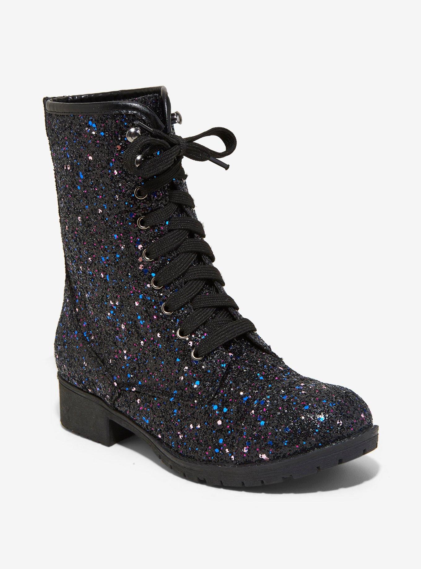 Black & Purple Glitter Combat Boots Her Universe