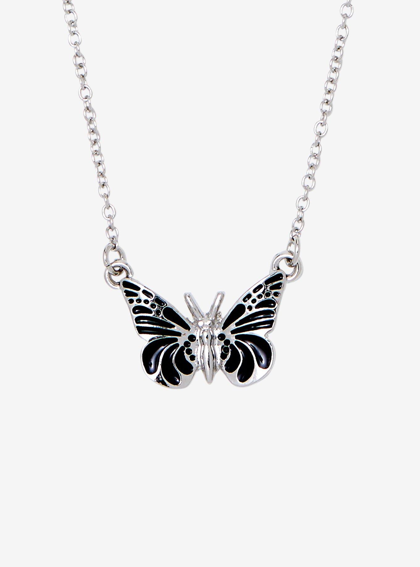 Black & Silver Butterfly Necklace Hot Topic