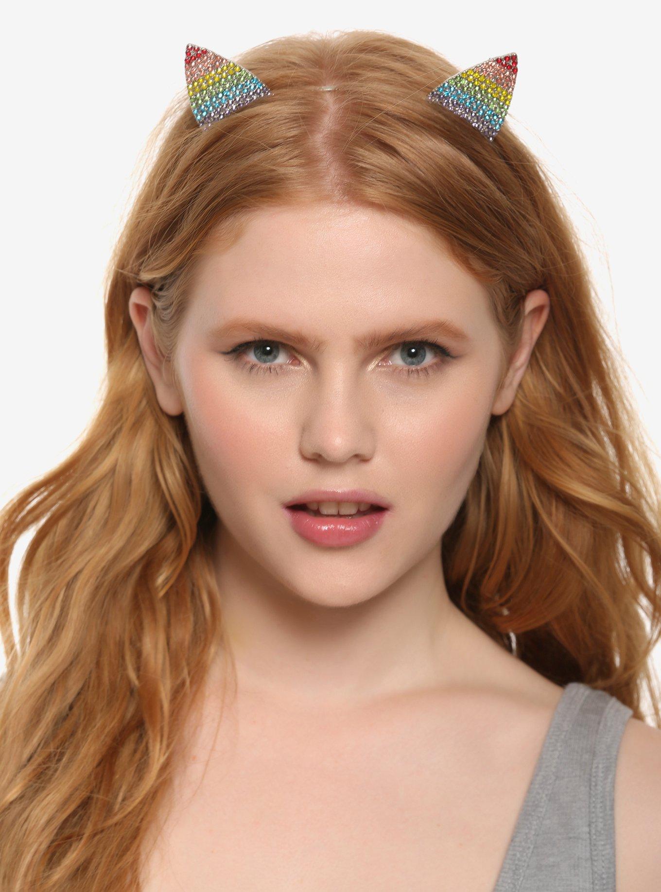 Rainbow Bedazzled Cat Ear Headband Hot Topic