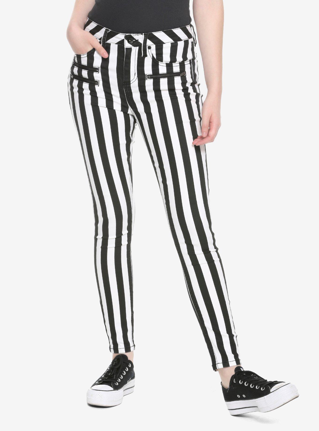 HT Denim Black & White Stripe HiRise Super Skinny Jeans Hot Topic
