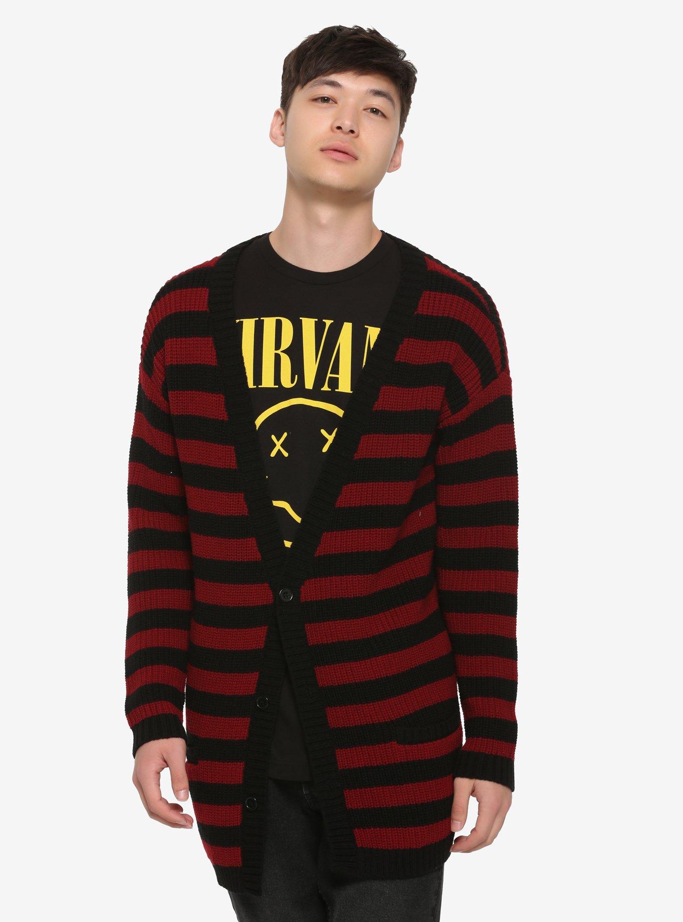 Red & Black Striped Cardigan Hot Topic