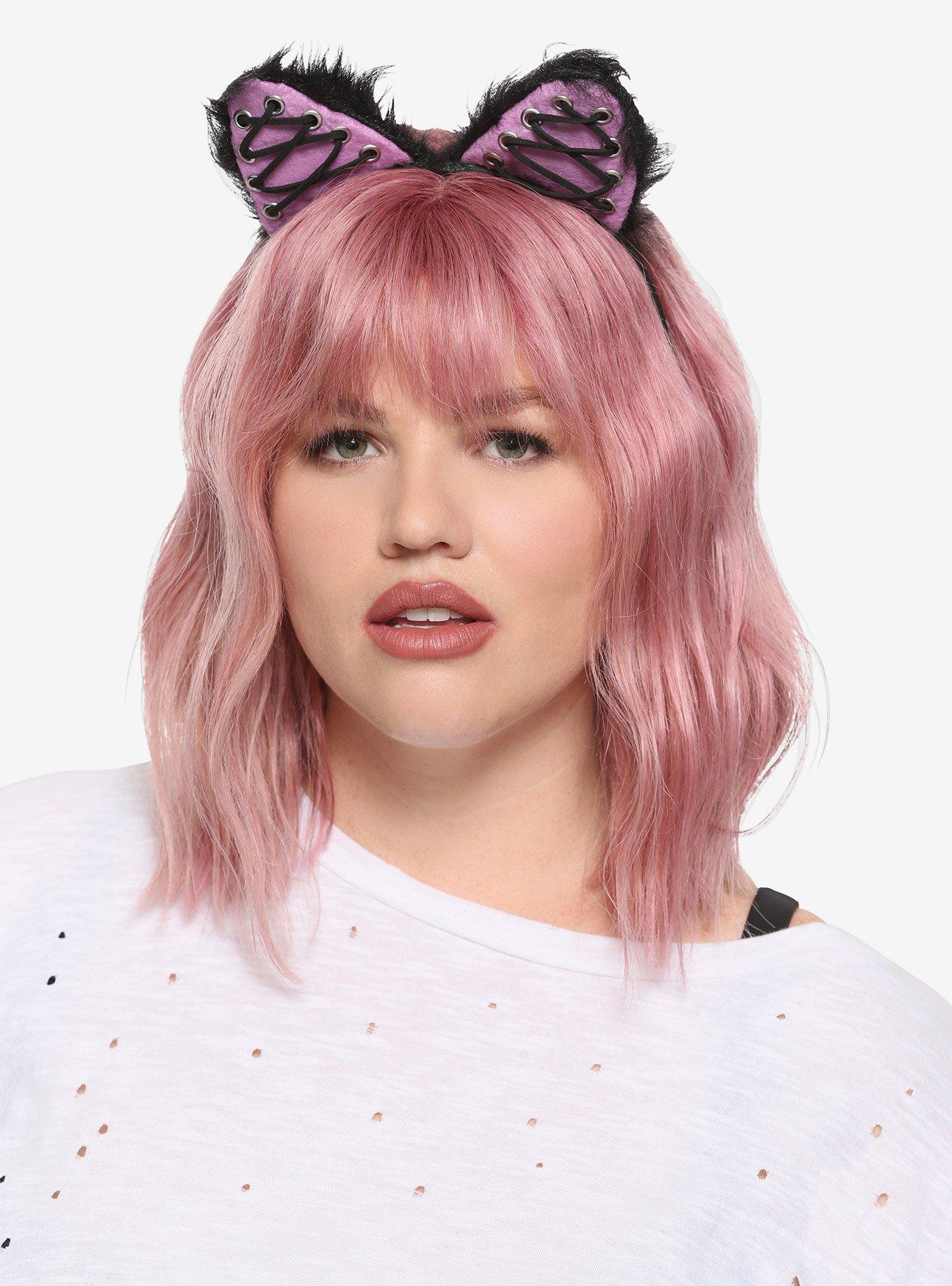 LacedUp & Fuzzy Cat Ear Headband Hot Topic