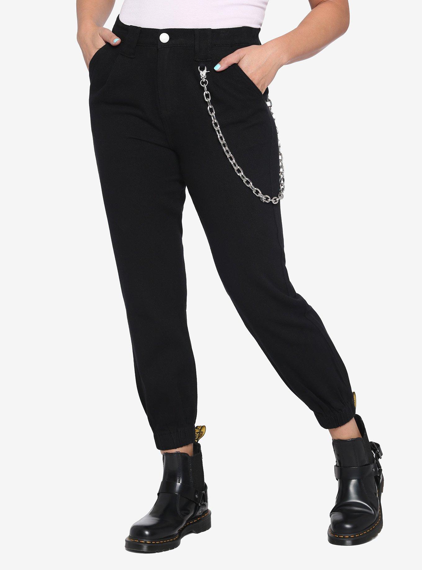 Black Denim Chain Jogger Pants Hot Topic