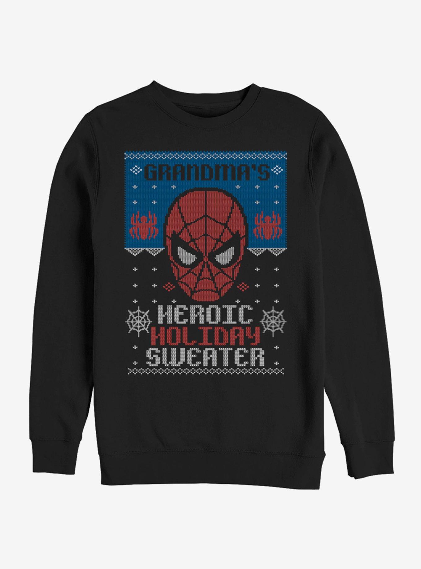 Marvel SpiderMan Holiday Sweater Grandma Sweatshirt BLACK Hot Topic