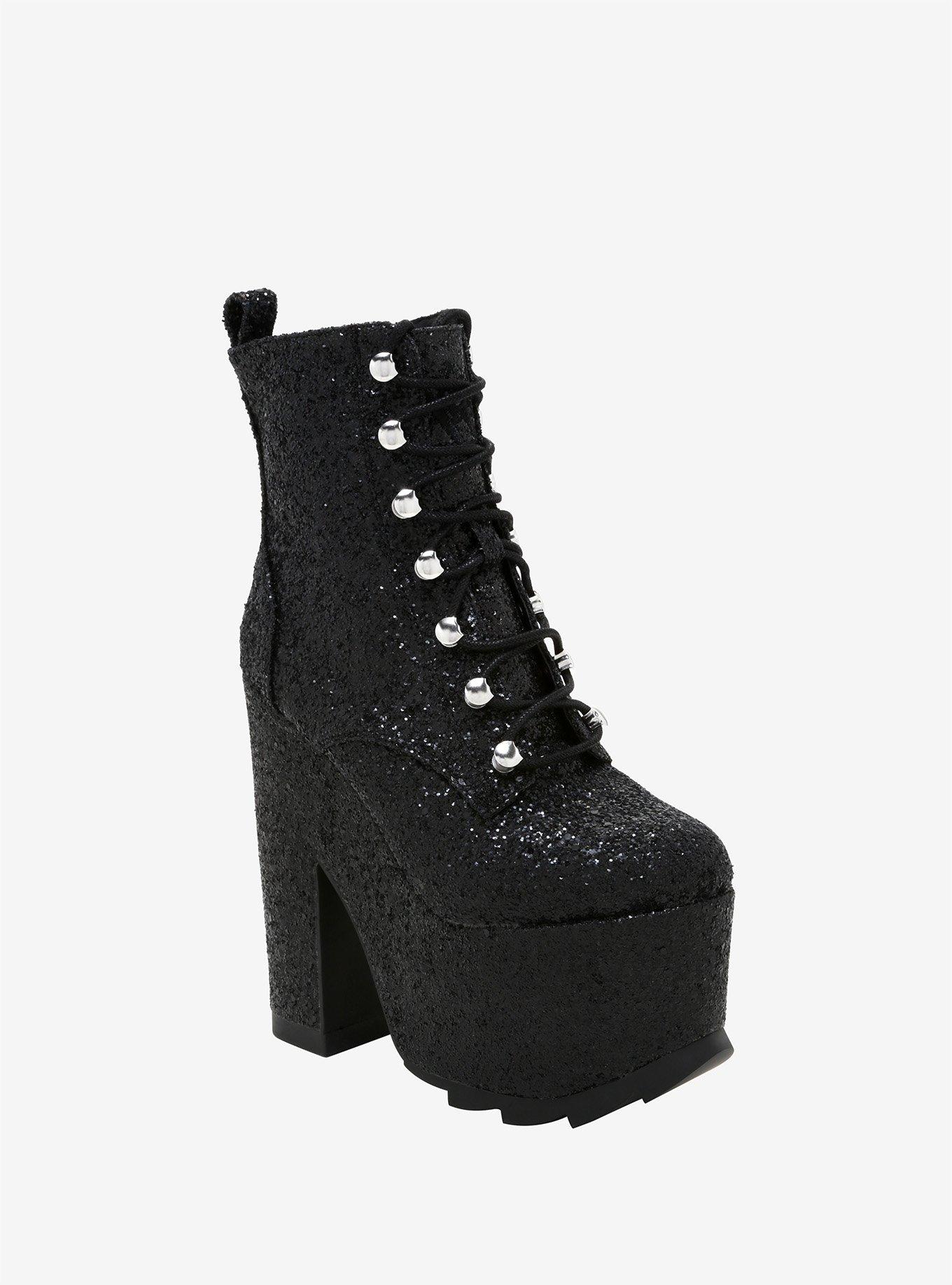 Night Terror By YRU Black Glitter Platform Boots Hot Topic