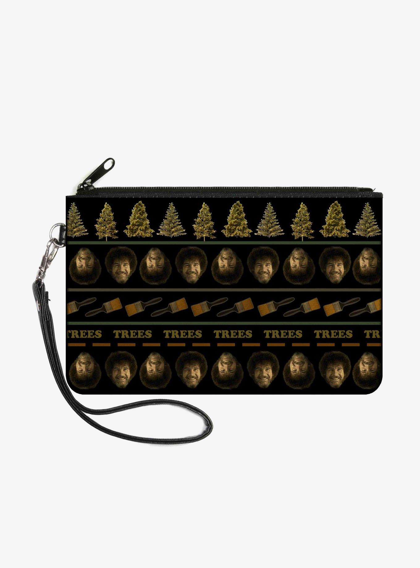 Bob Ross Vivid Trees Smiling Face Paint Brushes Wallet Canvas Zip