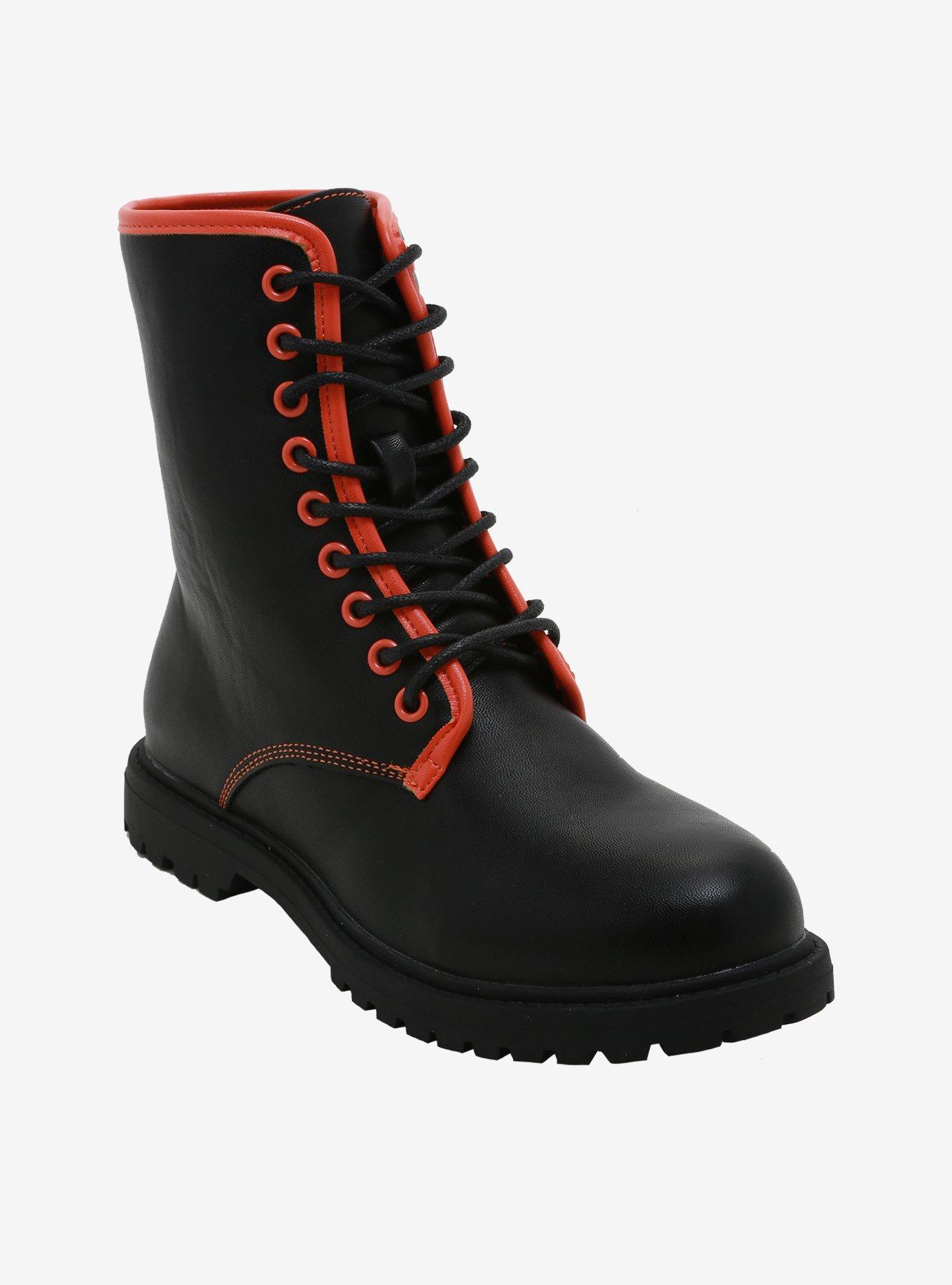 Orange & Black Combat Boots Hot Topic