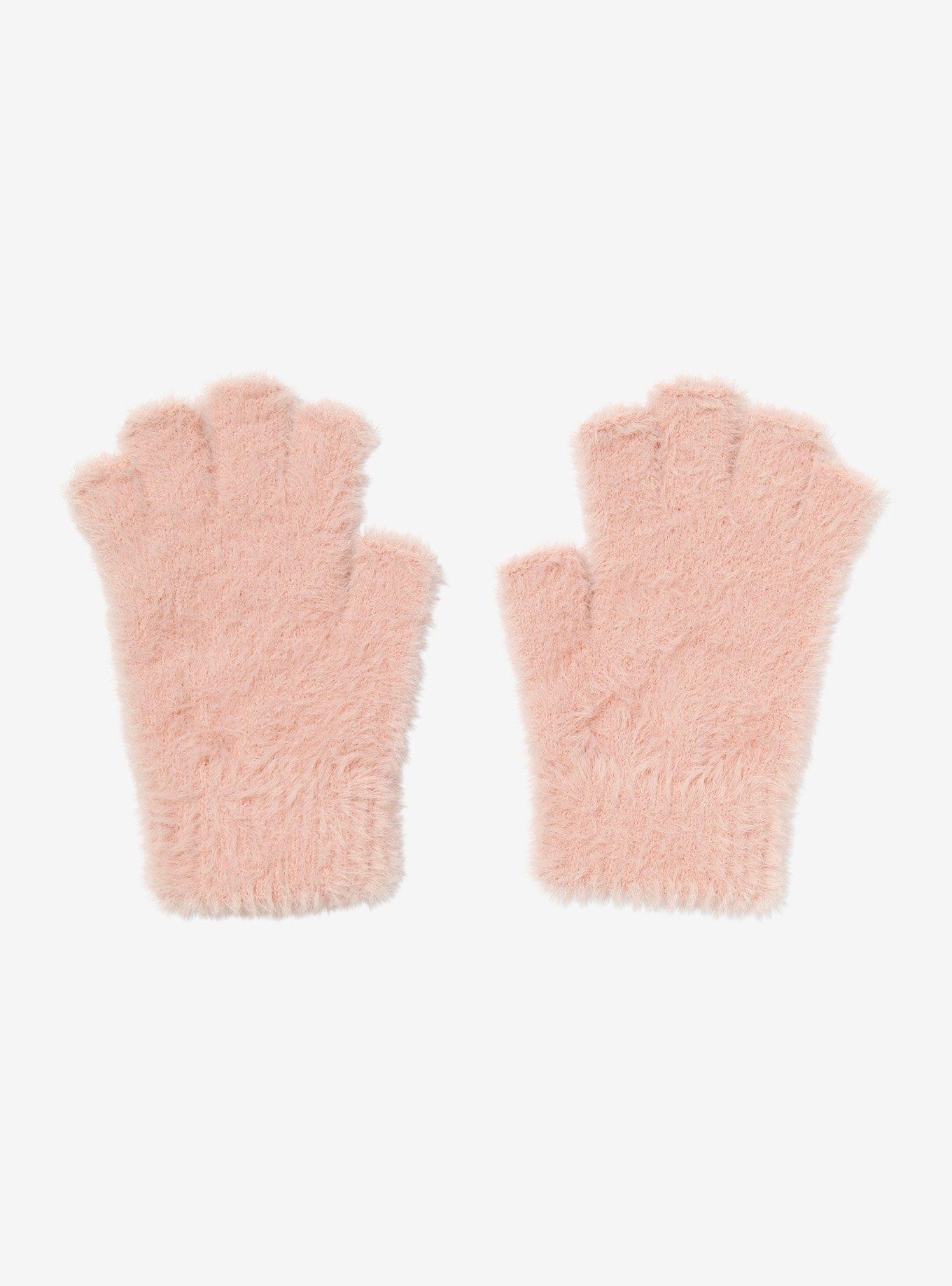 Pink Fuzzy Fingerless Gloves Hot Topic