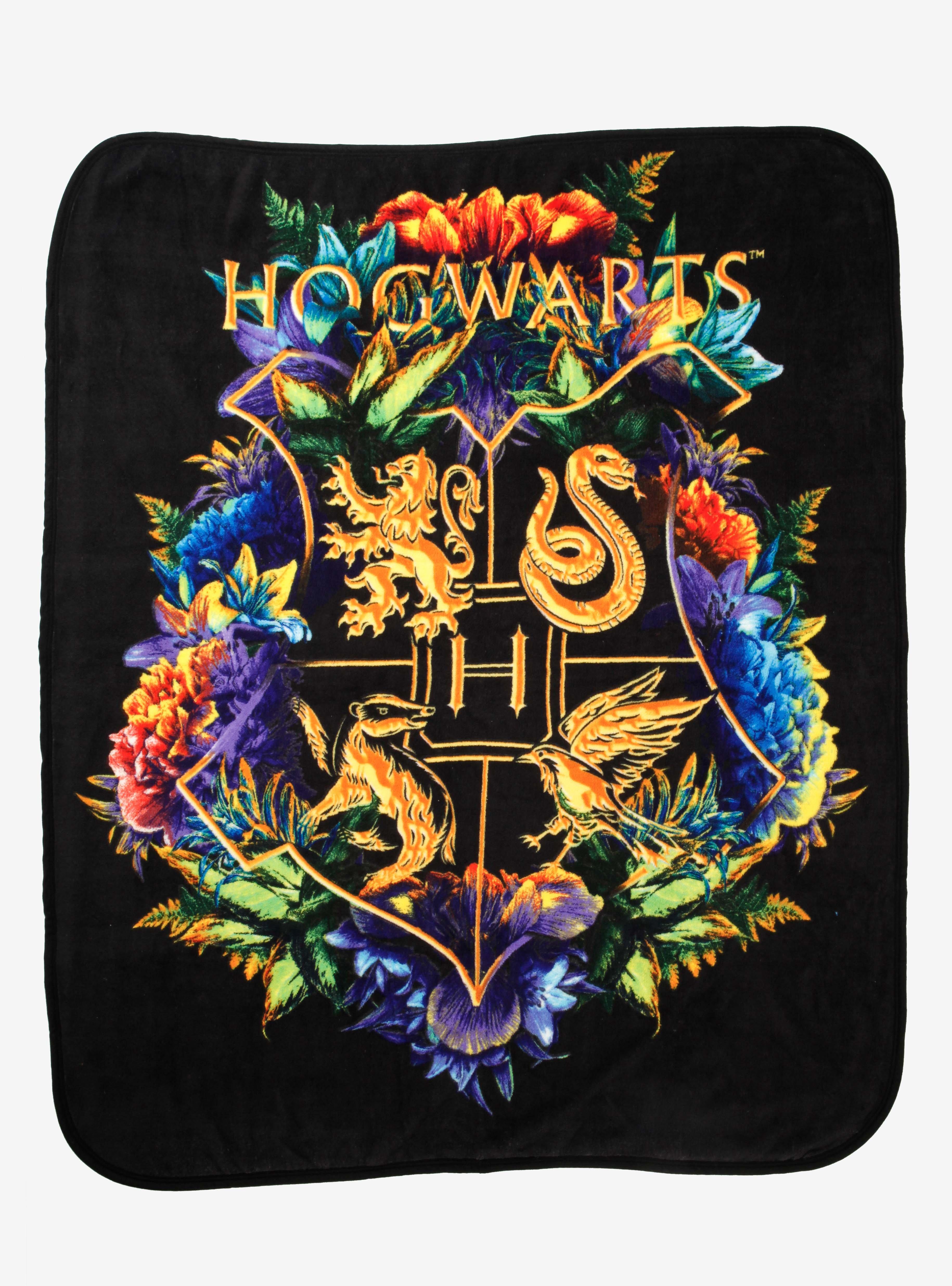 Harry Potter Hogwarts Crest Floral Throw BoxLunch Exclusive BoxLunch