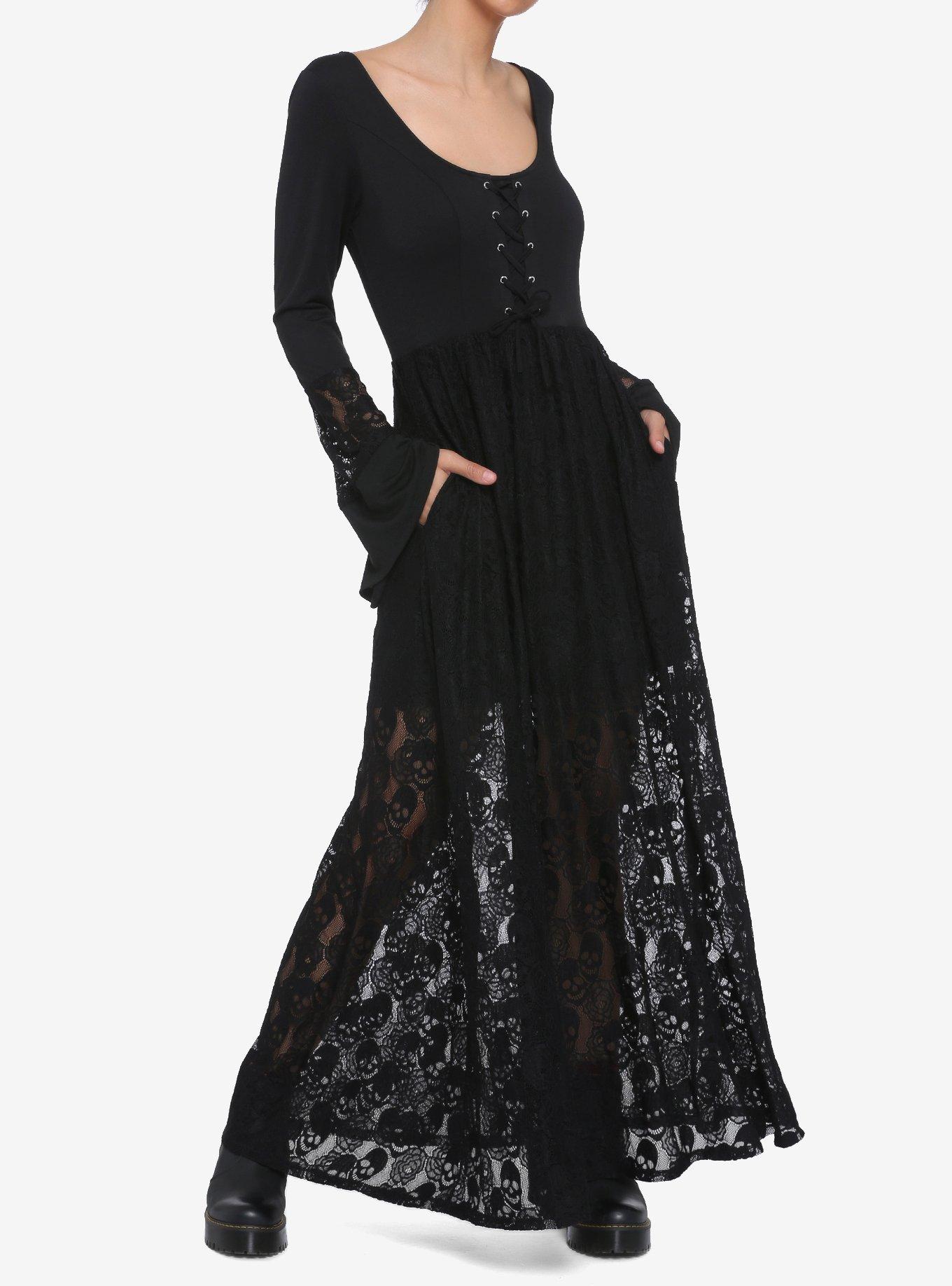 Skull Lace Bell Sleeve Maxi Dress Hot Topic