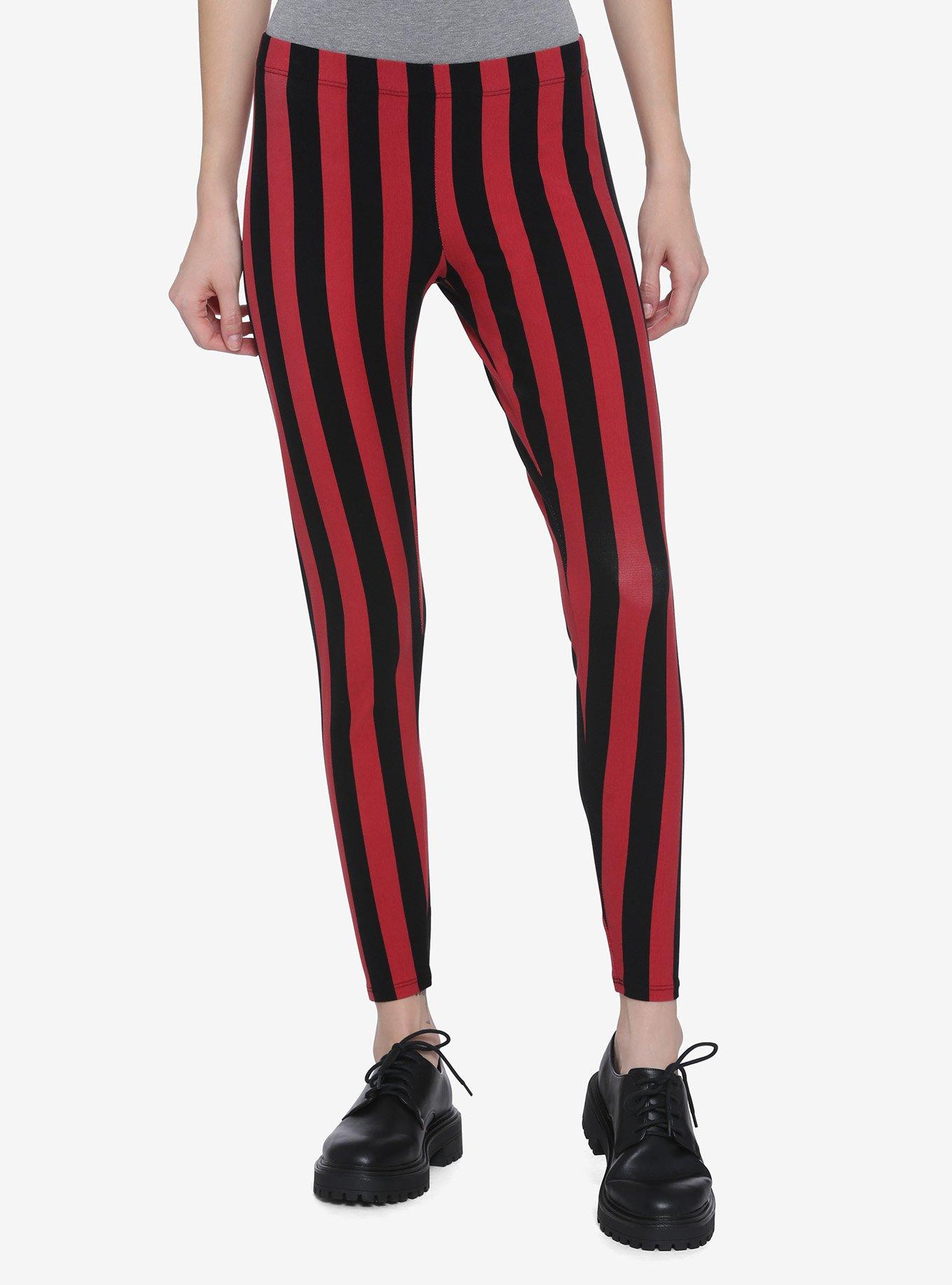 Black & Red Vertical Stripe Leggings Hot Topic