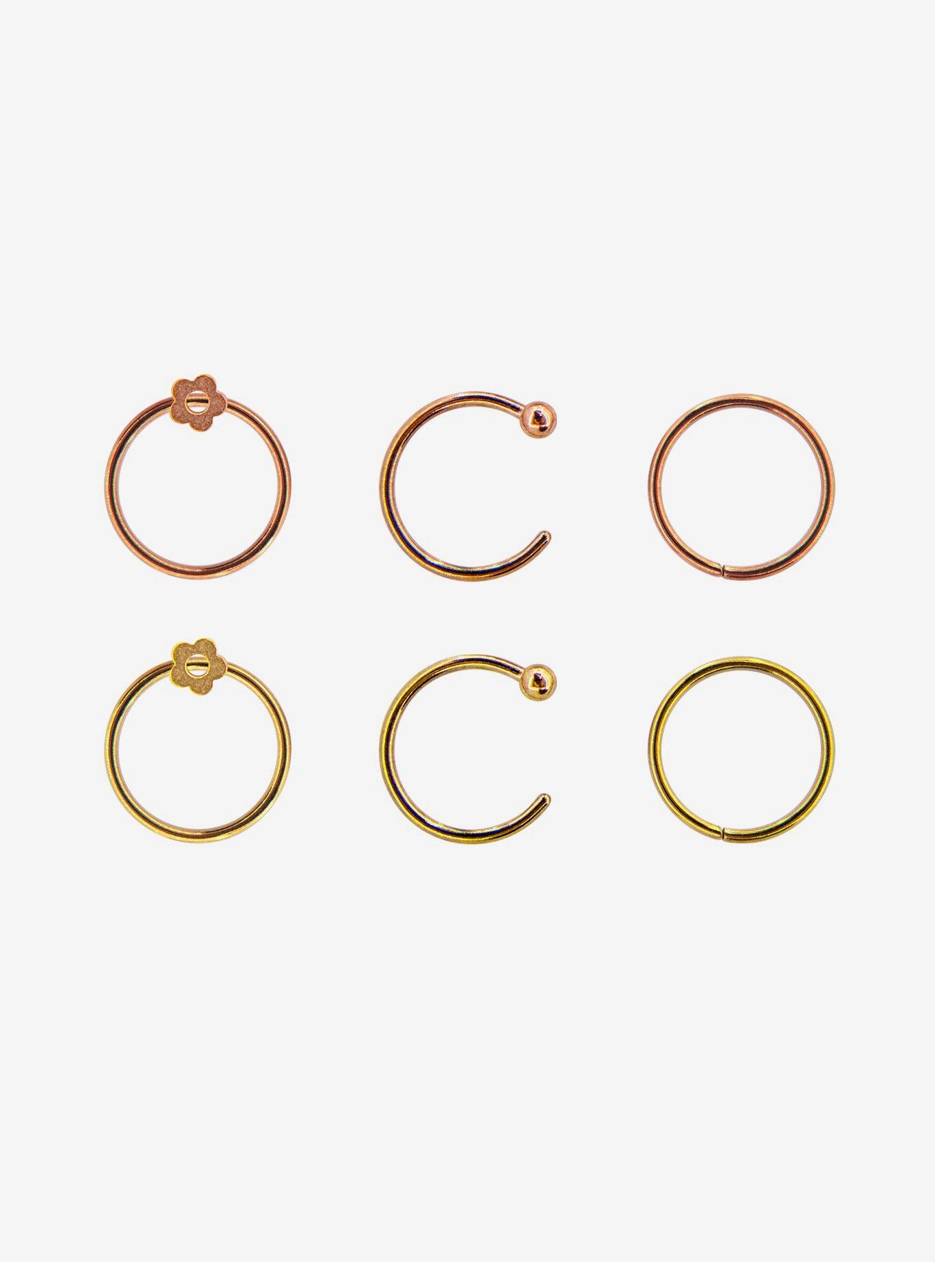 Steel Gold & Rose Gold Floral Hoop 6 Pack Hot Topic
