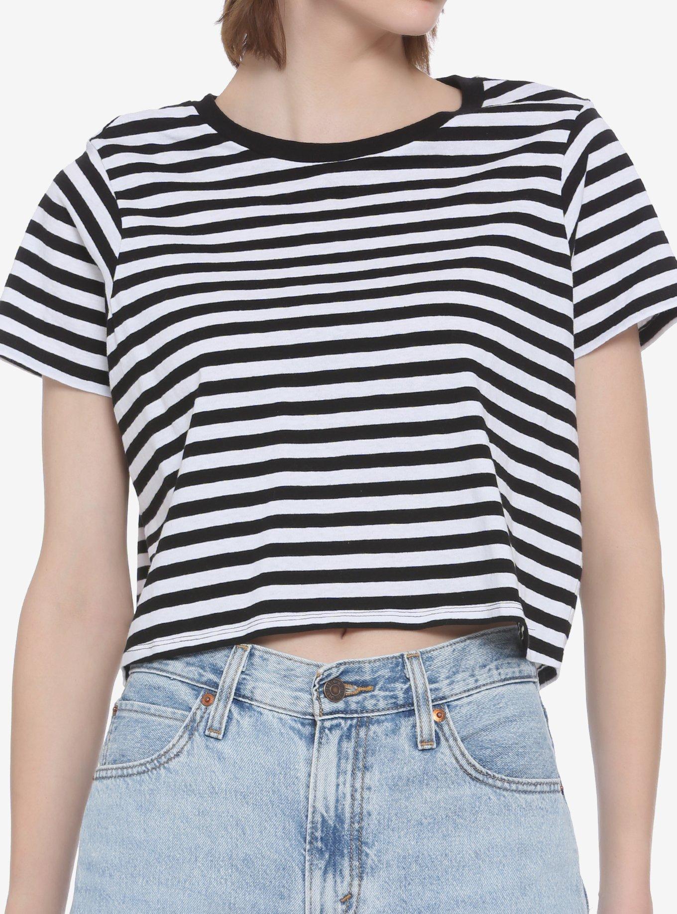 Black & White Stripe Girls Crop TShirt Hot Topic