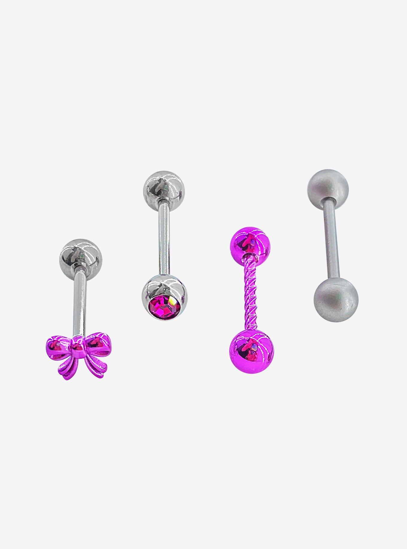 Steel Pink Bow Barbell 4 Pack Hot Topic