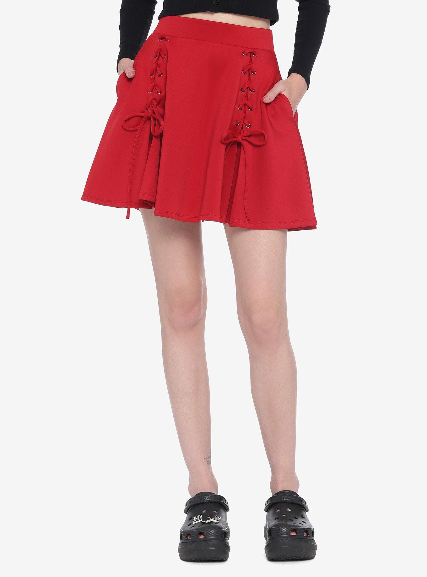 Red LaceUp Skater Skirt Hot Topic