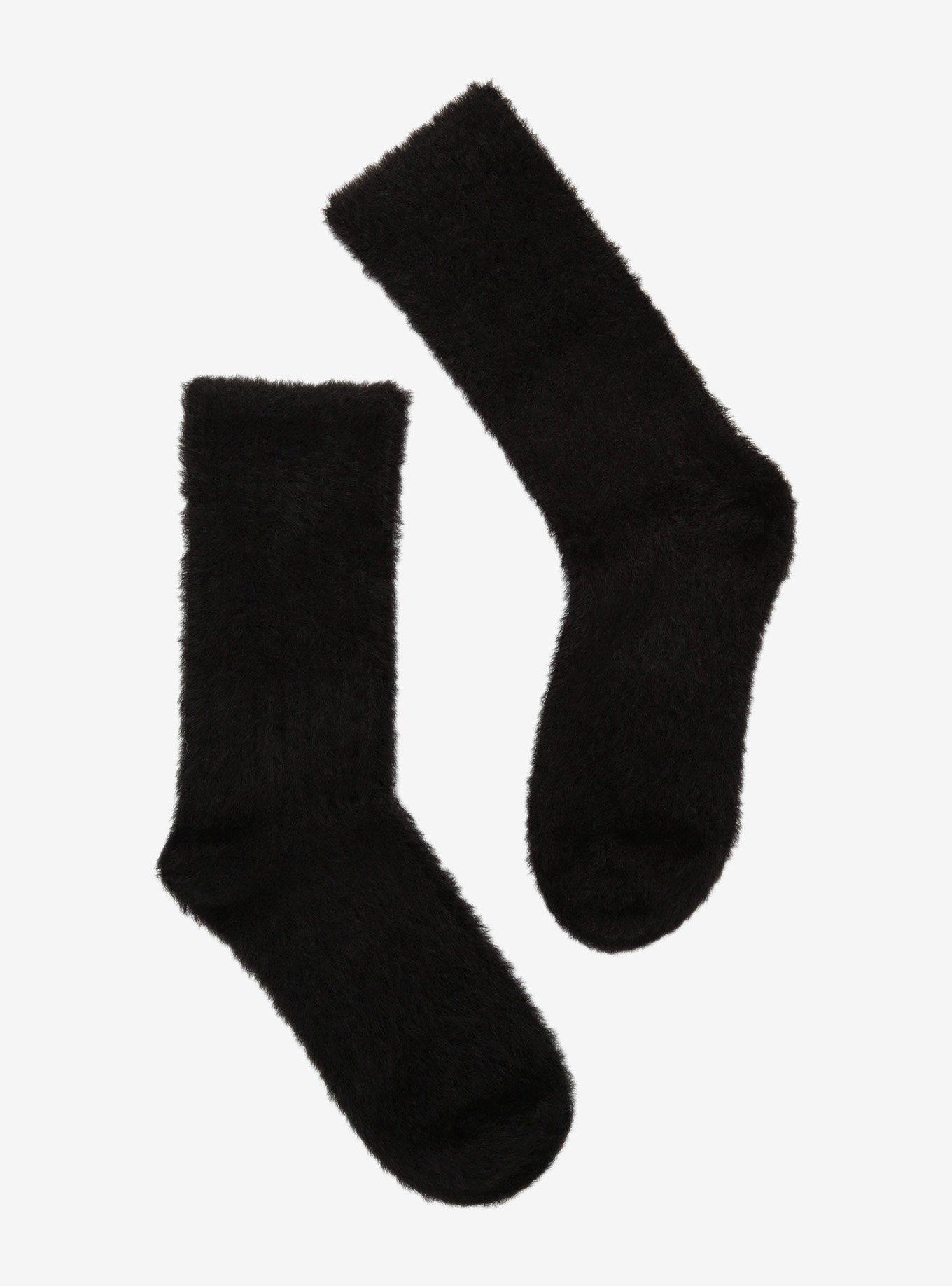 Black Fuzzy Crew Socks Hot Topic