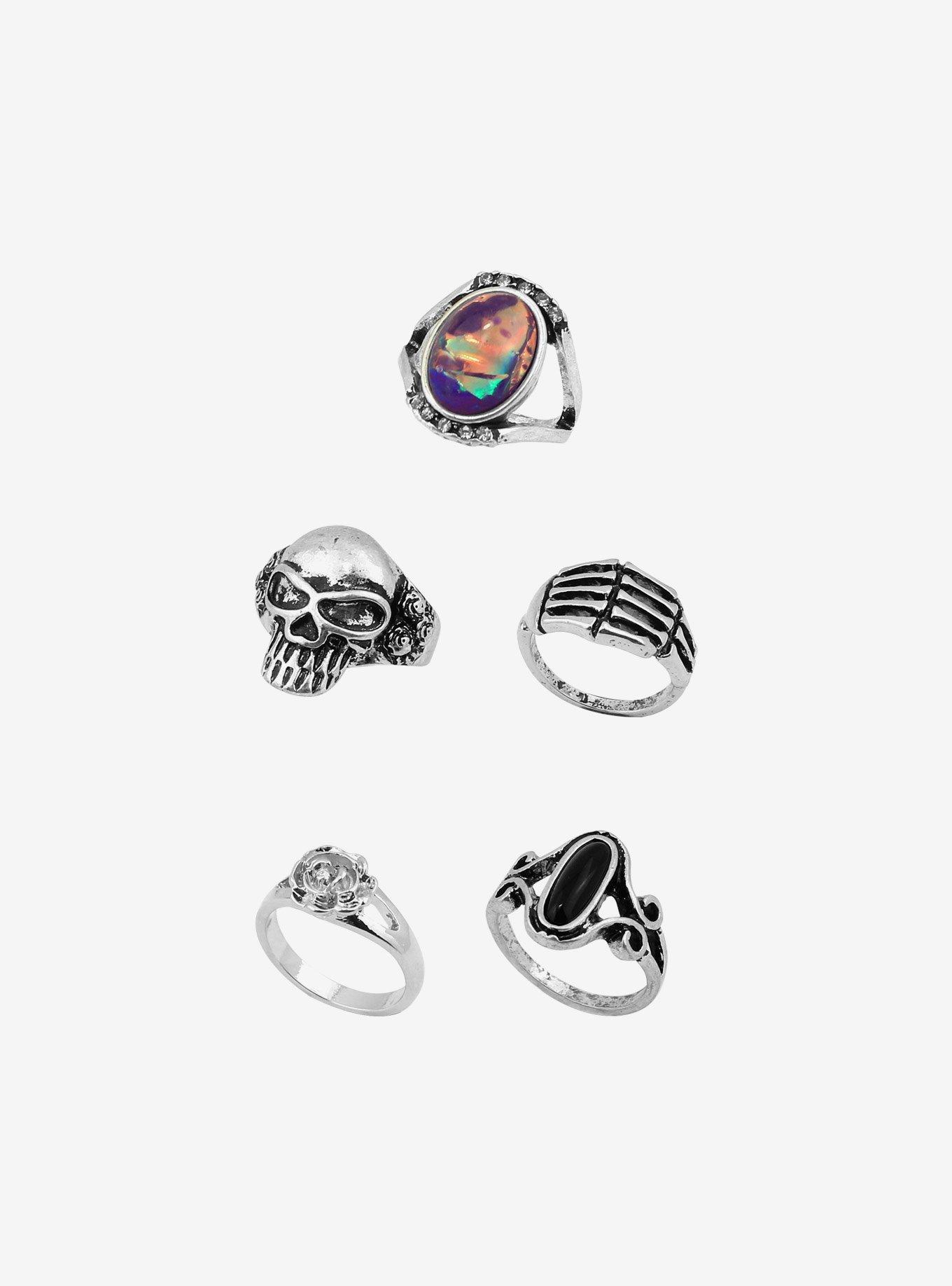 Skull Rose Purple Stone Ring Set Hot Topic