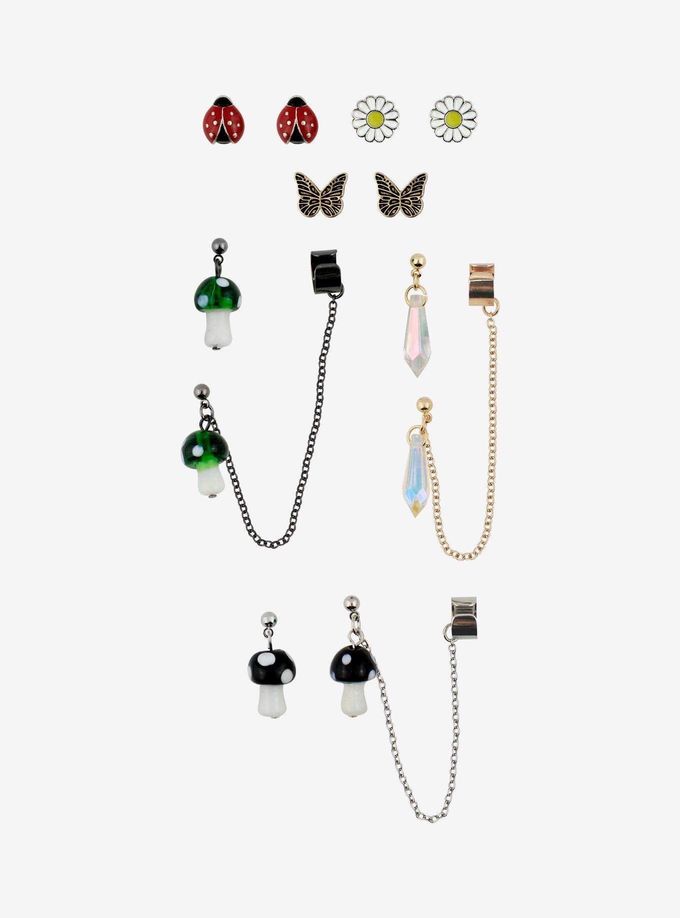 Mushroom Butterfly Crystal Cuff Earring Set Hot Topic