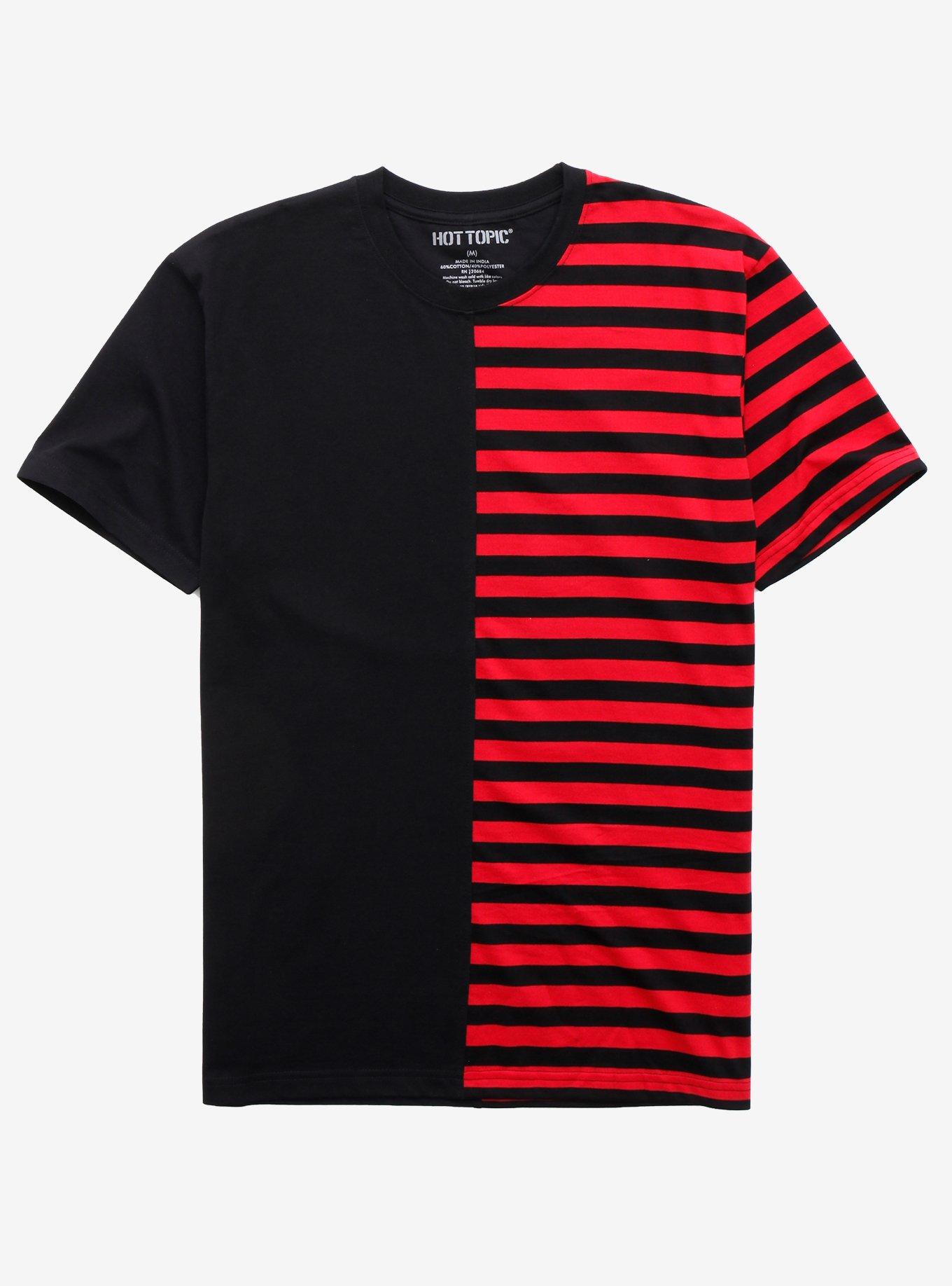 Red & Black Stripe Split TShirt Hot Topic