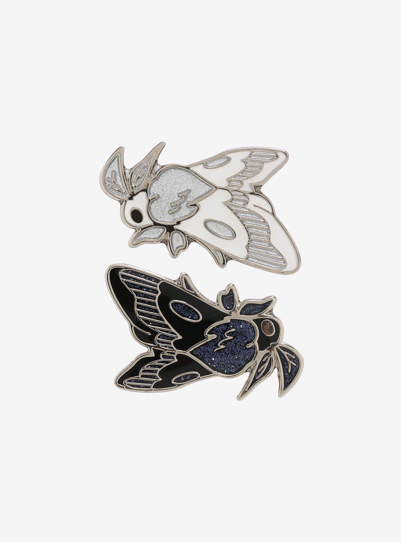 Black & White Moth Enamel Pin Set Hot Topic