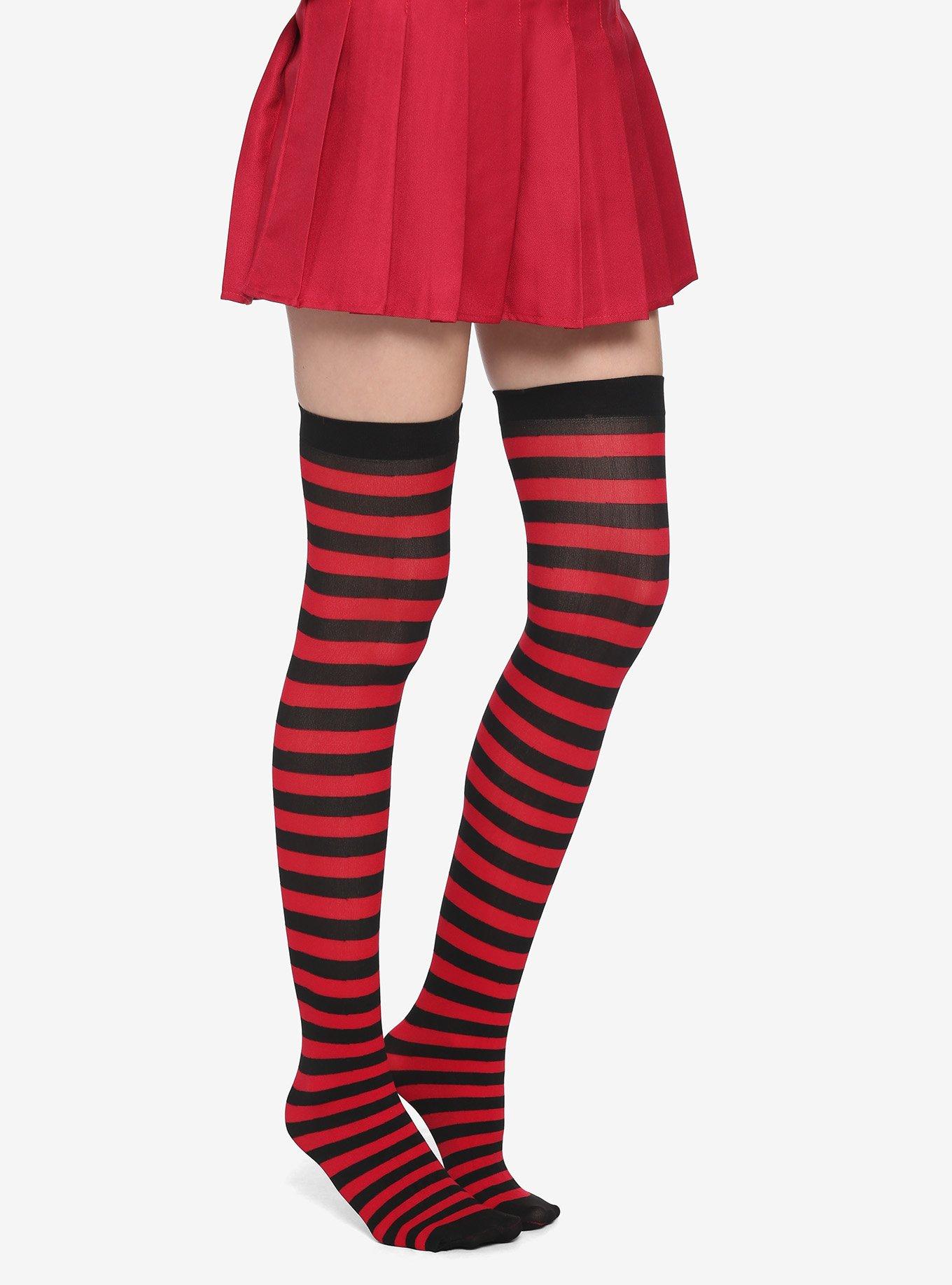Red & Black Stripe Thigh Highs Hot Topic