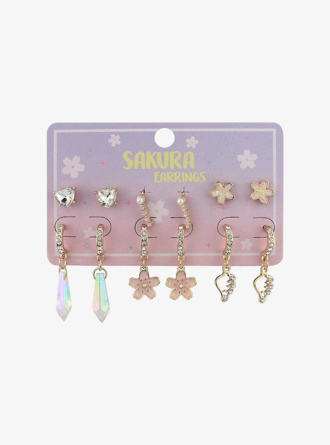 Sakura Flower Crystal Hoops & Studs Earring Set Hot Topic