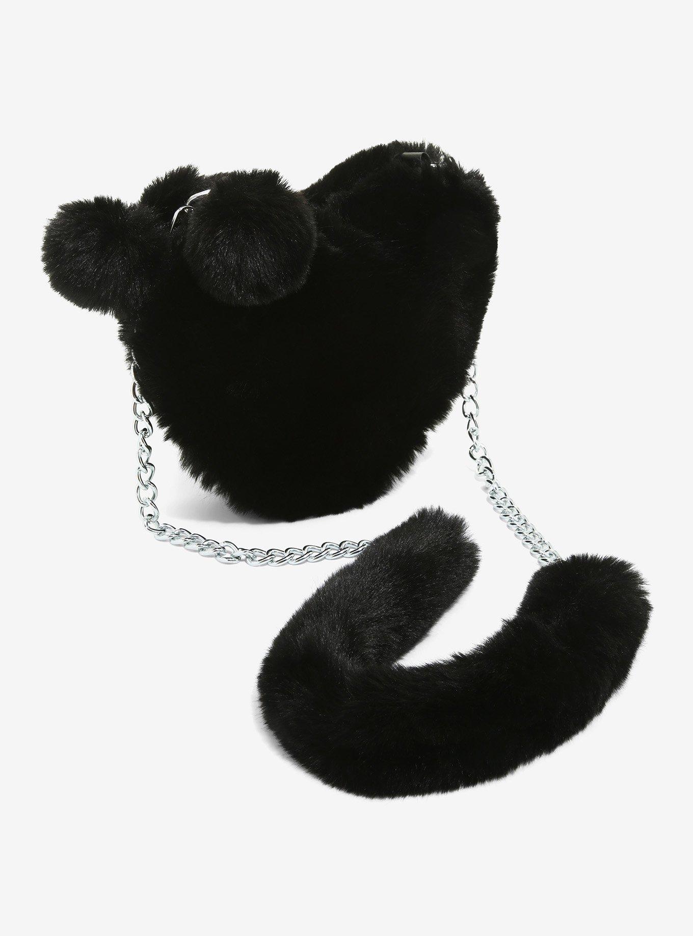 Black Fuzzy Heart Crossbody Bag Hot Topic