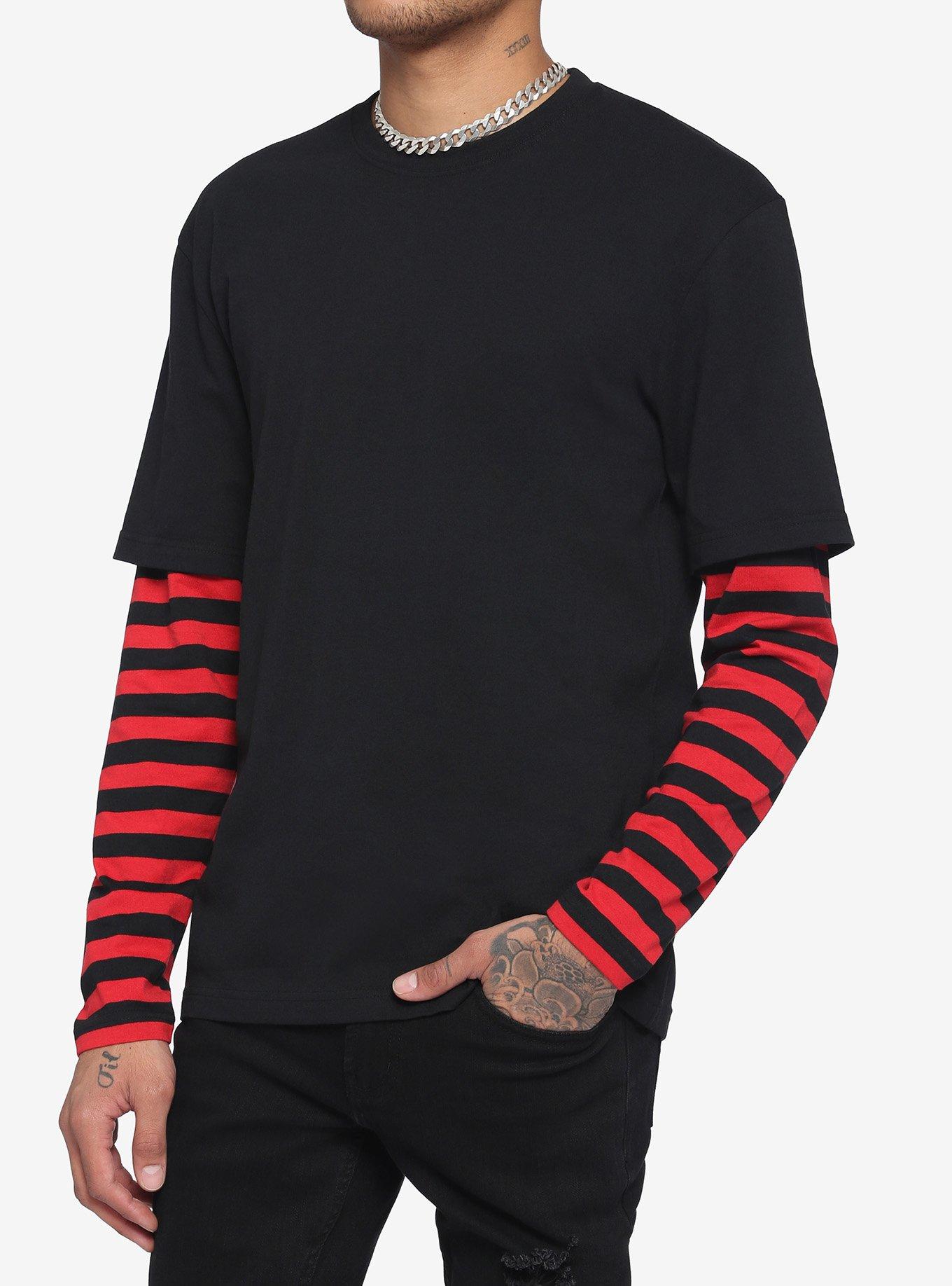 Red & Black Stripe LongSleeve Twofer TShirt Hot Topic