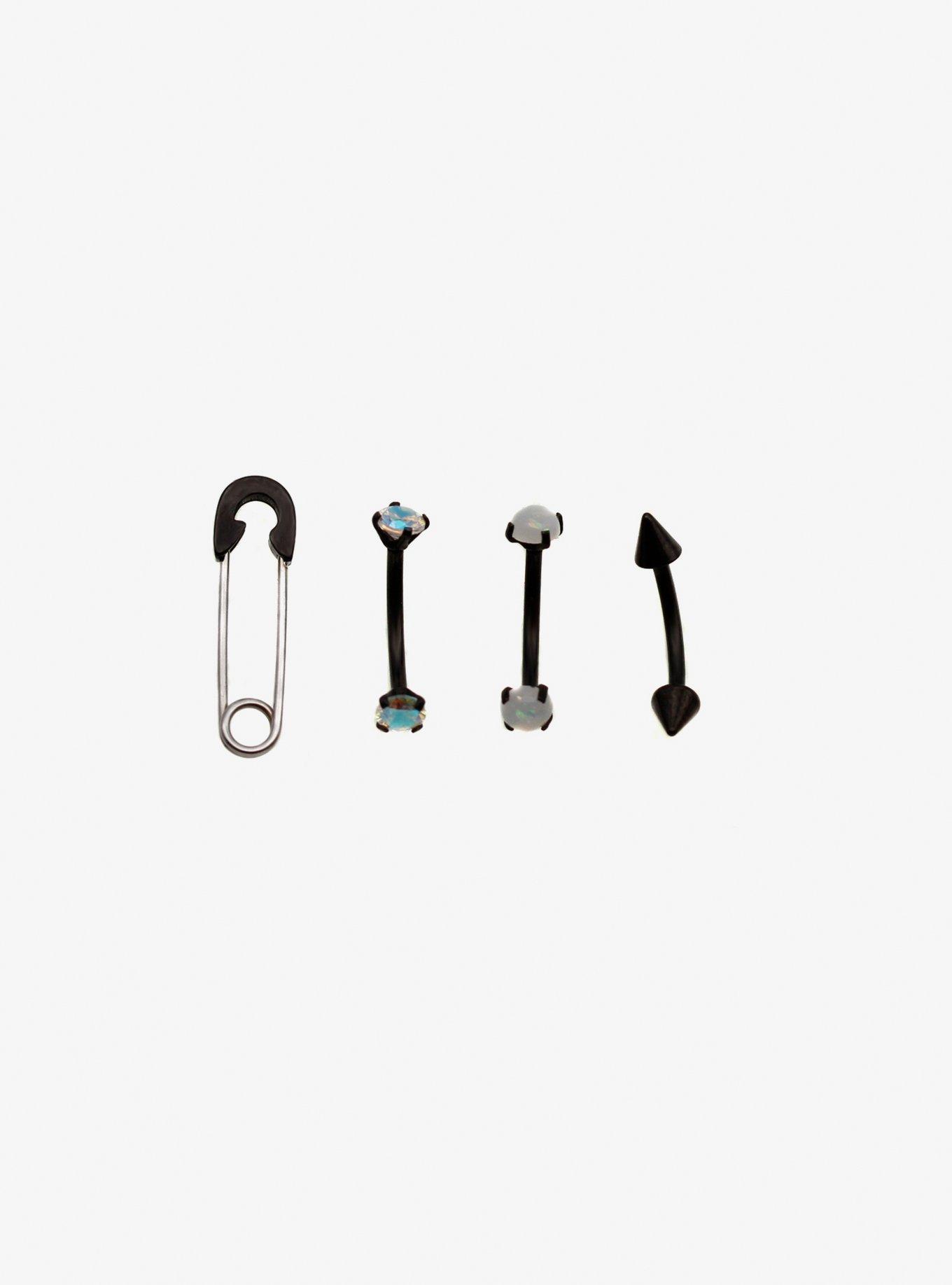 Steel Black Safety Pin Eyebrow Barbell 4 Pack Hot Topic