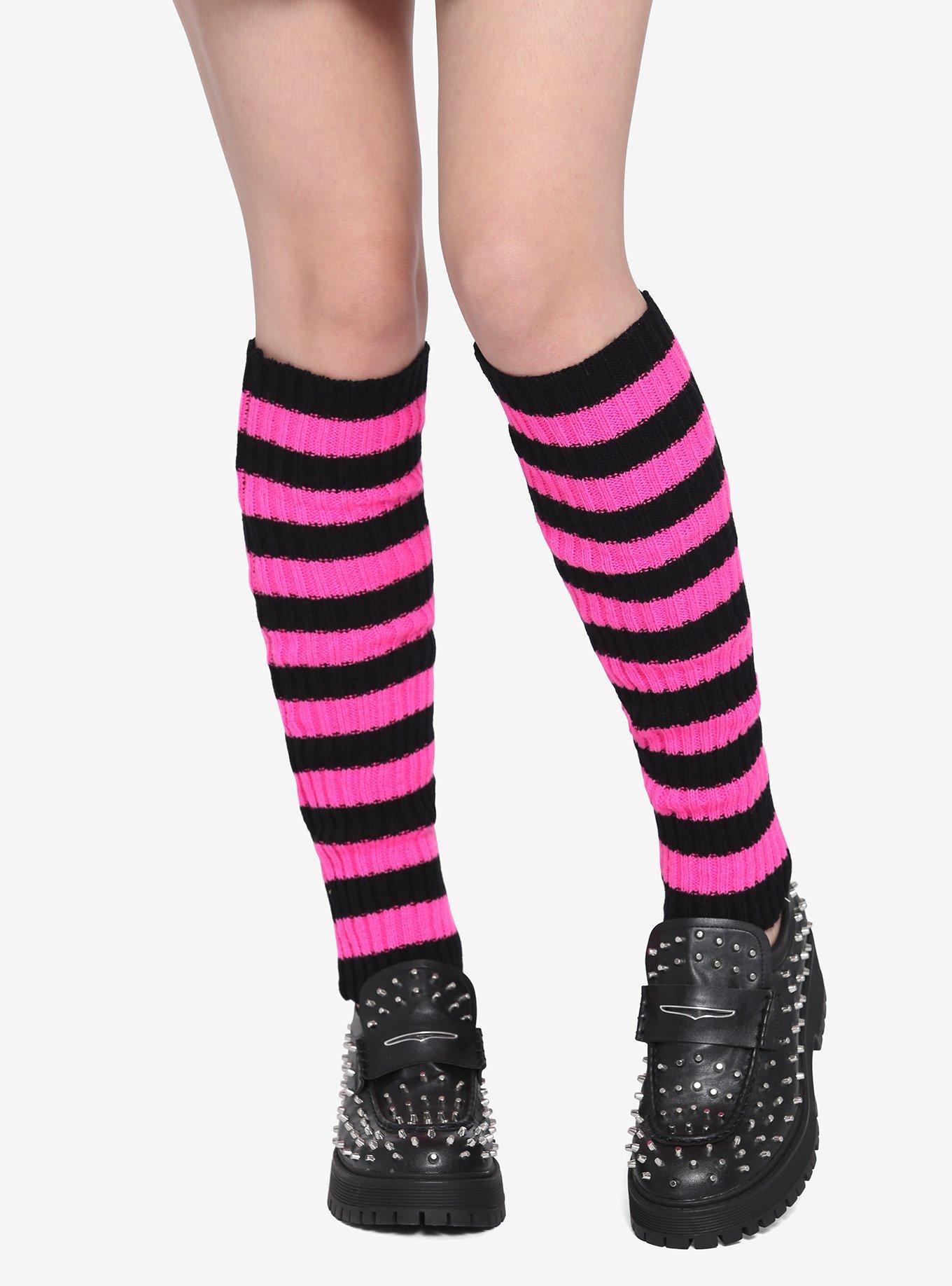 Pink & Black Stripe Leg Warmers Hot Topic