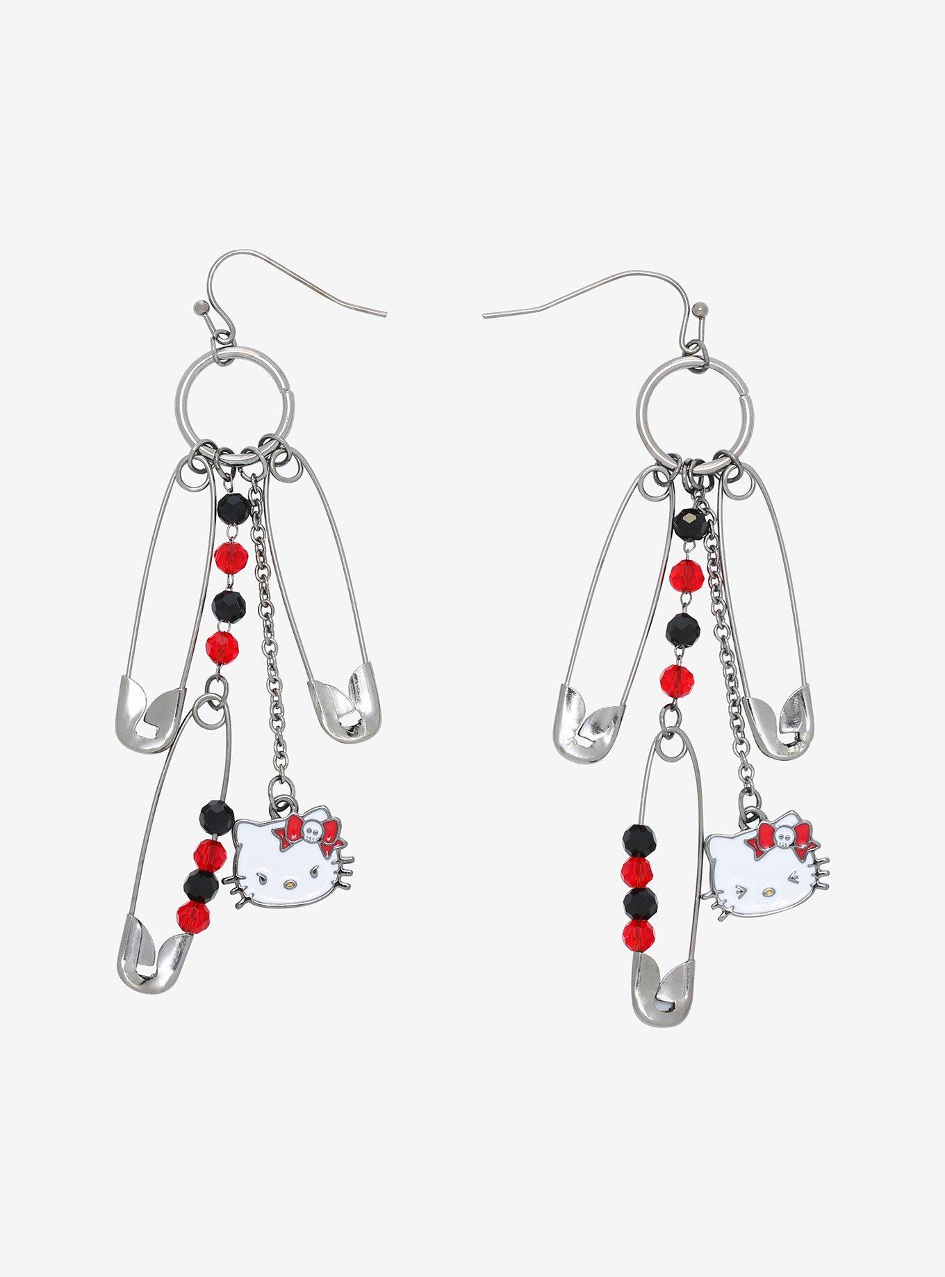 Hello Kitty Safety Pin Chain Drop Earrings Hot Topic