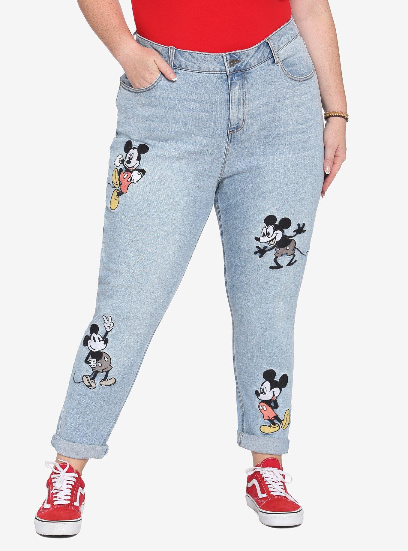 Her Universe Disney Mickey Mouse Embroidered Mom Jeans Plus Size Hot