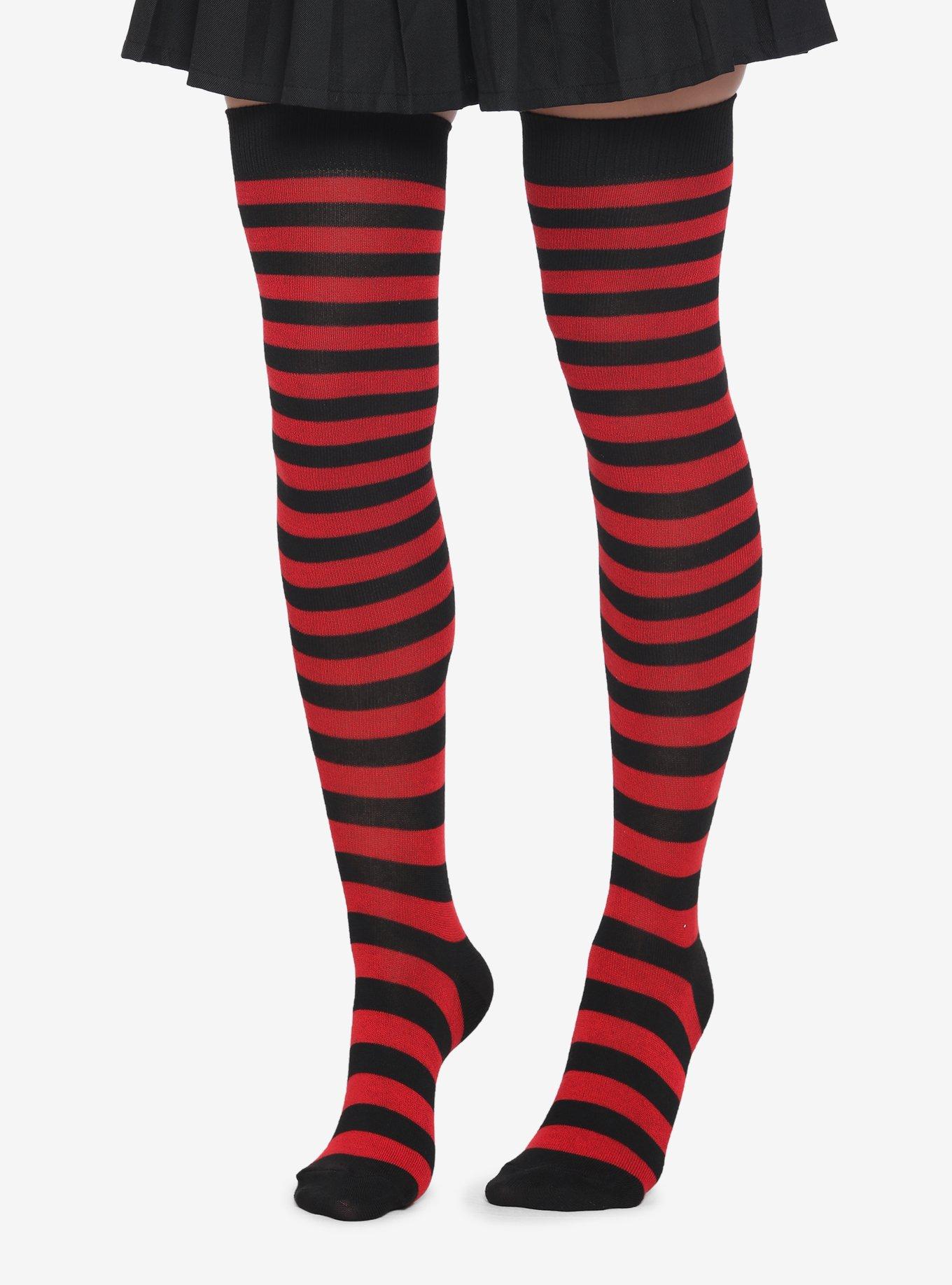 Black & Red Stripe ThighHigh Socks Hot Topic