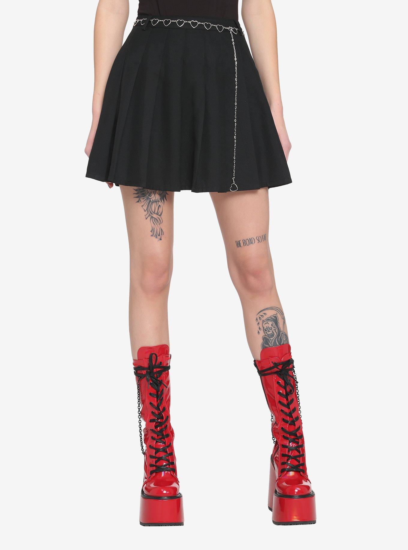 Black Heart Chain Belt Pleated Skirt Hot Topic
