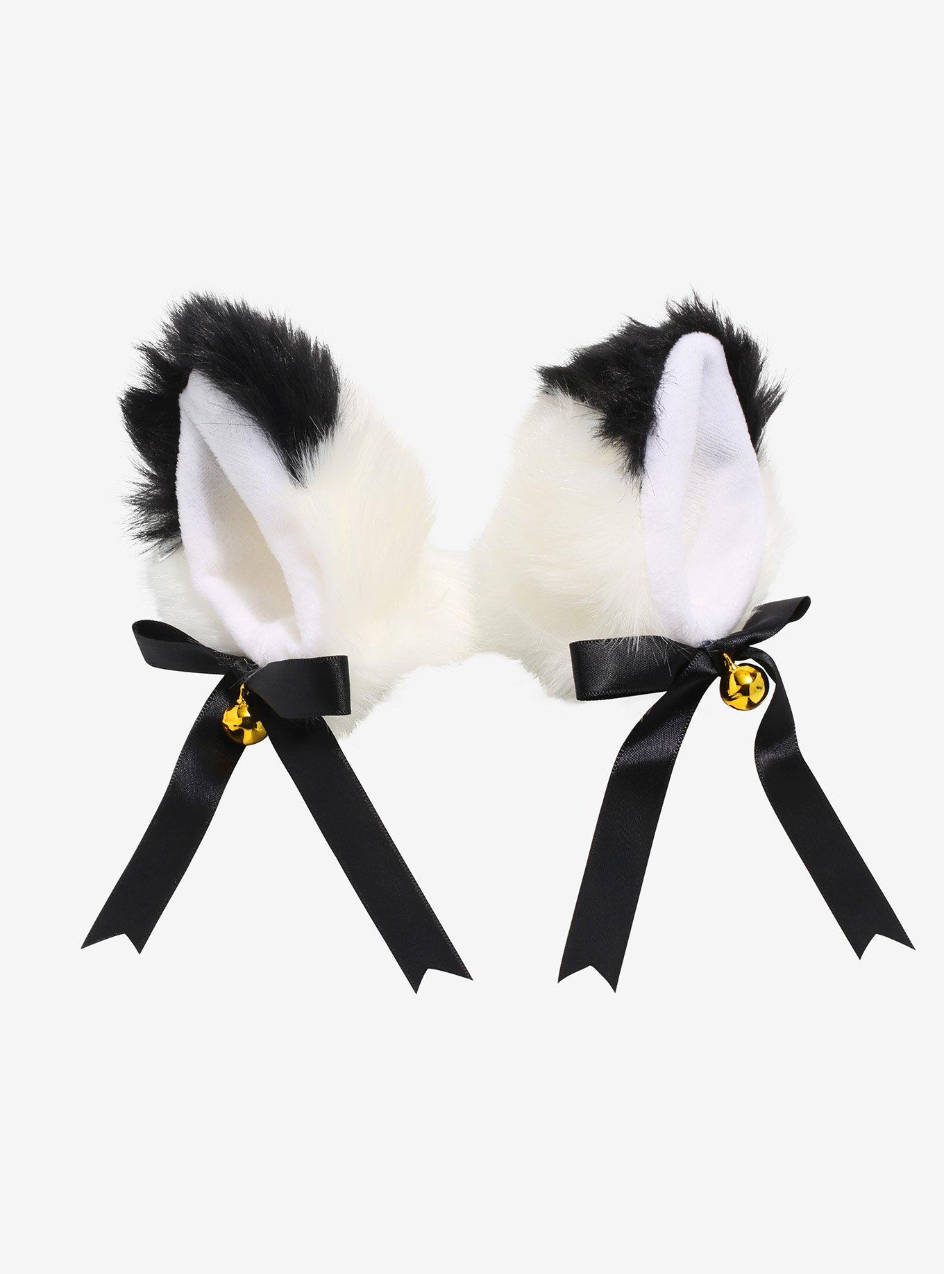 Black & White Large Fuzzy Cat Ear Hair Clip Set Hot Topic
