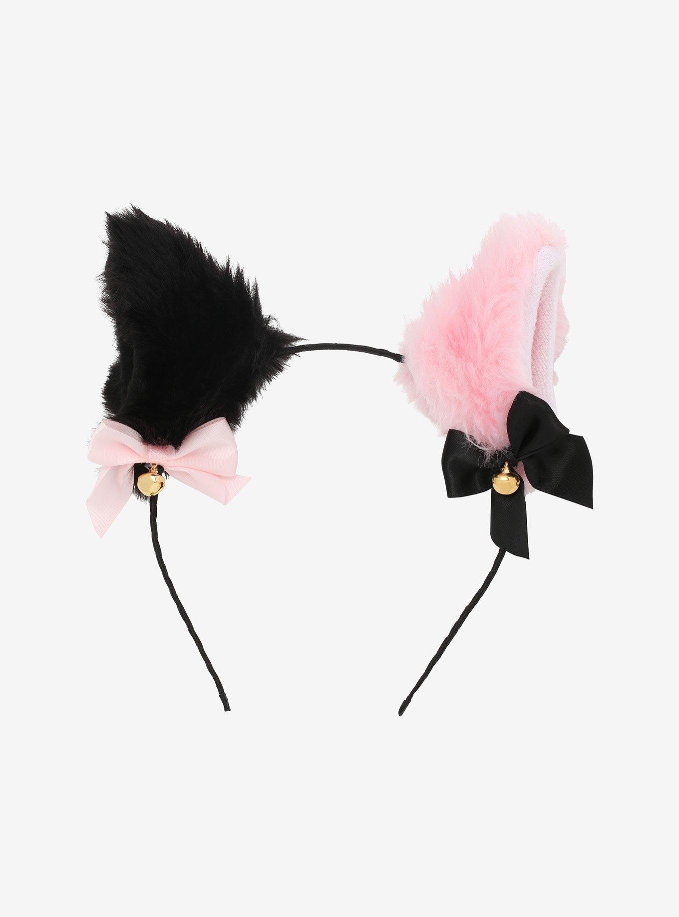 Pink & Black Mismatch Cat Ear Headband Hot Topic