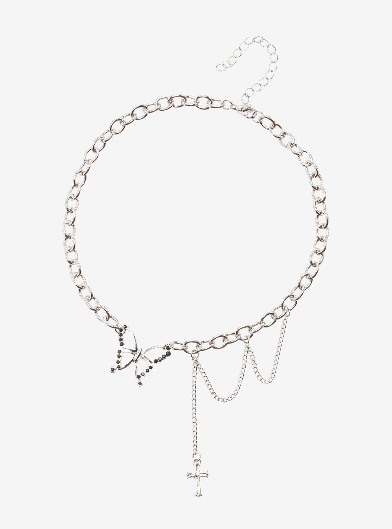 Butterfly Cross Drop Chain Necklace Hot Topic