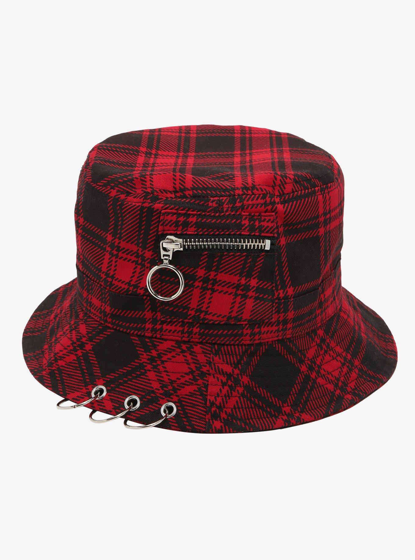 Red Plaid Pierced Bucket Hat Hot Topic