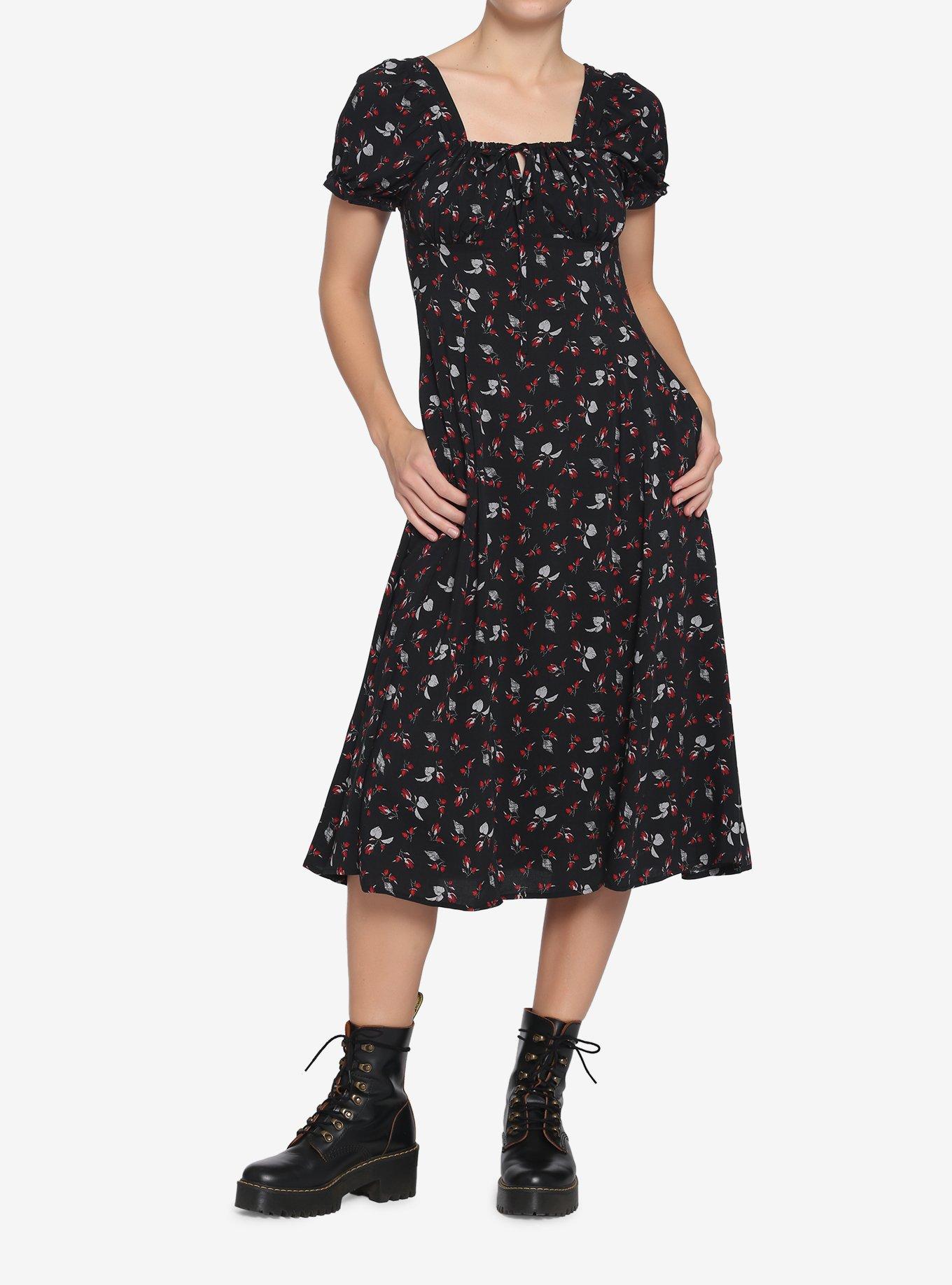 Black & Red Rose Midi Dress Hot Topic