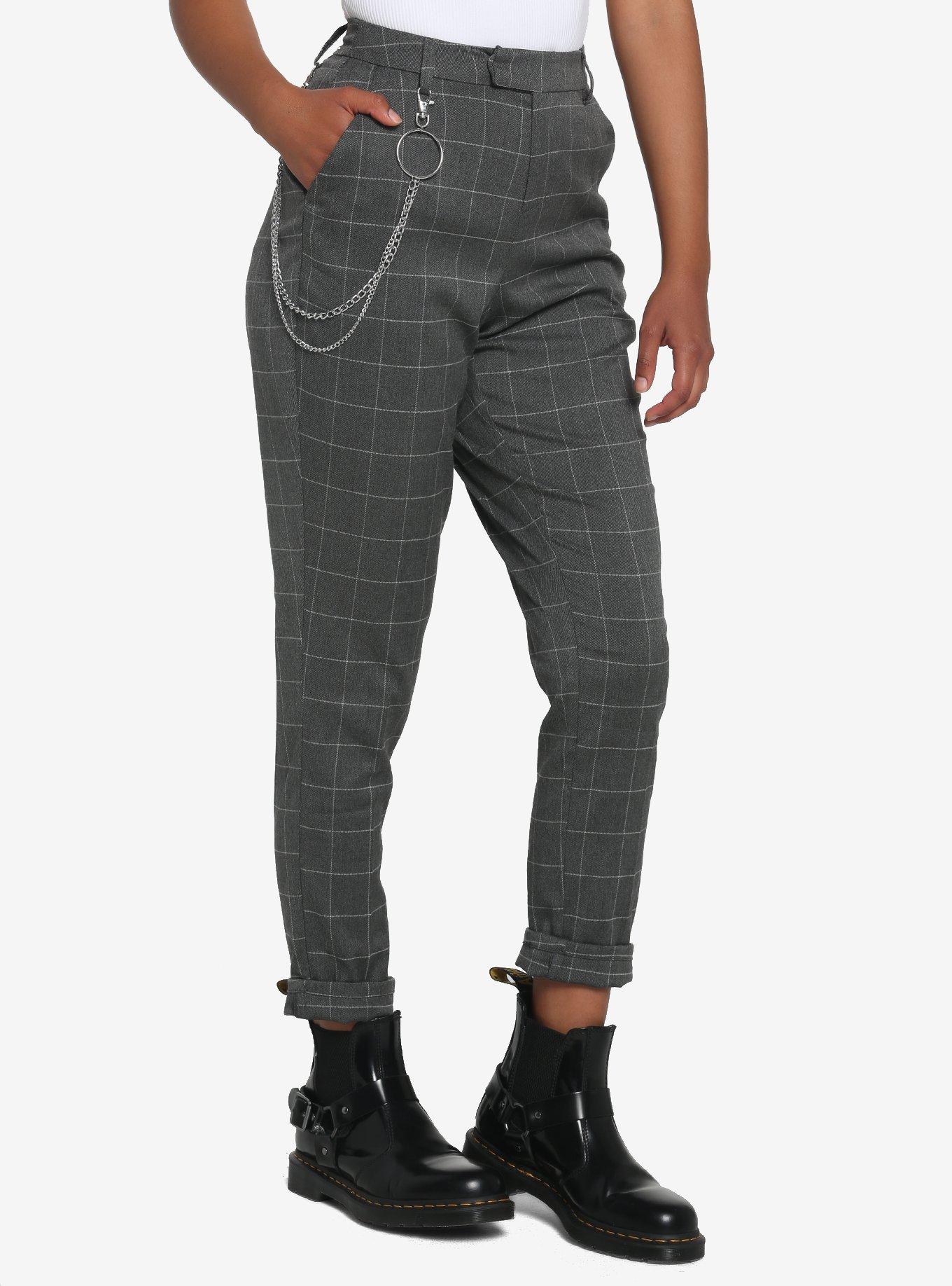 Grey Grid Side Chain Pants Hot Topic
