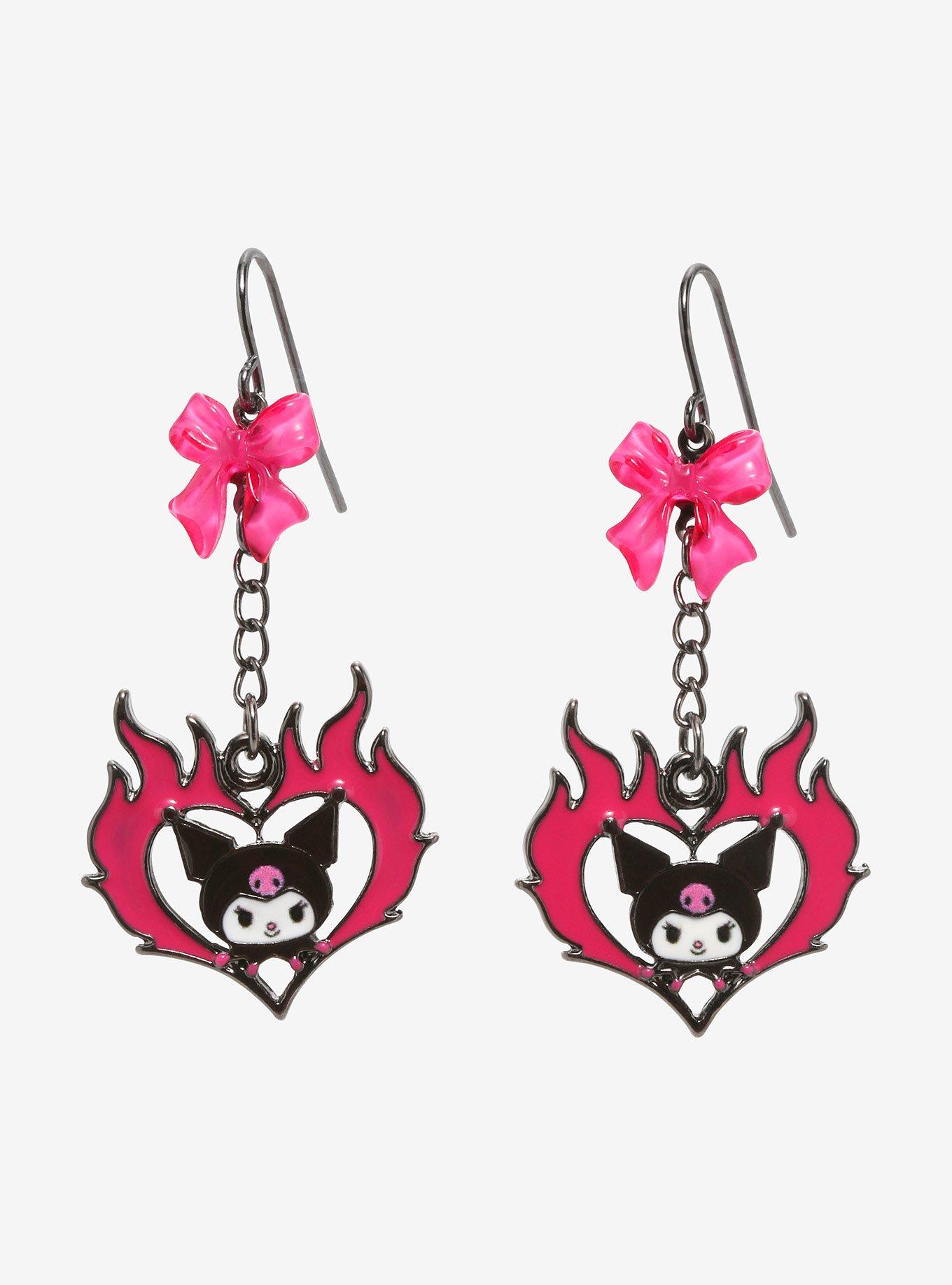 Kuromi Flame Heart Drop Earrings Hot Topic