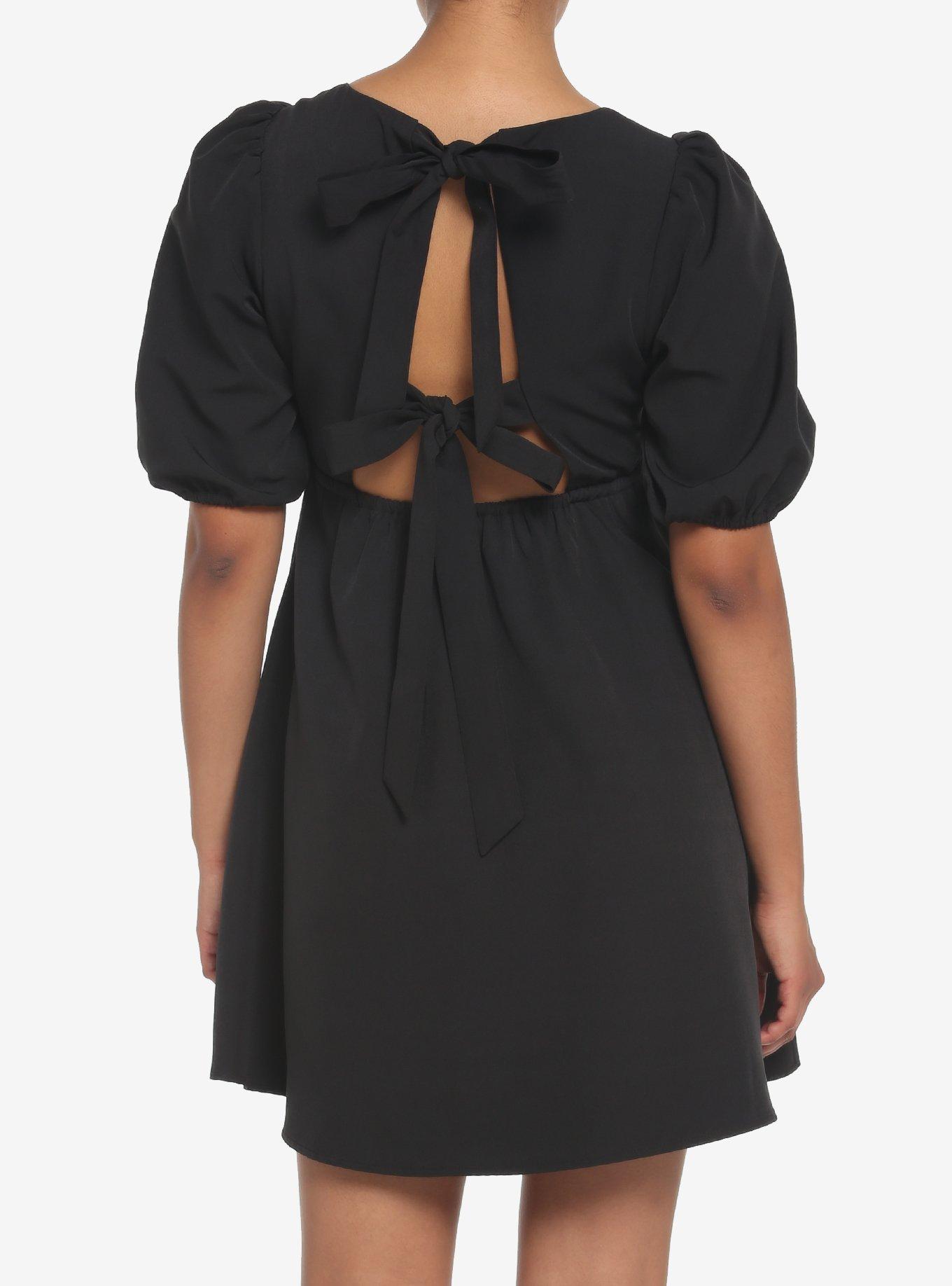 Black Back Tie Puff Sleeve Babydoll Dress Hot Topic