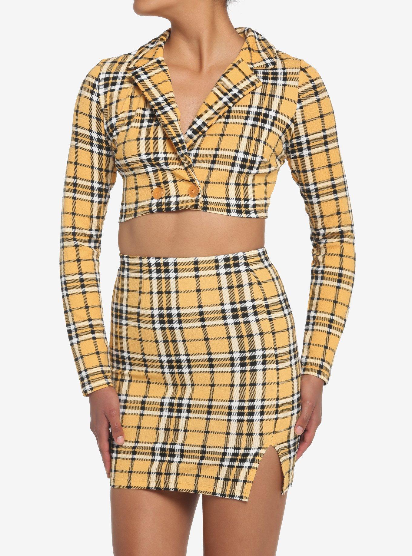 Yellow Plaid Crop Blazer & Skirt Set Hot Topic