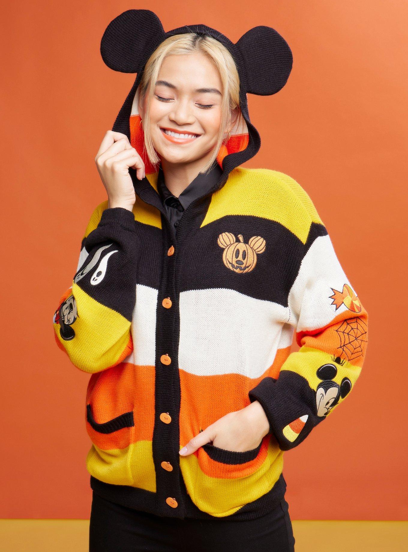 Disney Mickey Mouse Halloween Candy Corn Stripe Open Cardigan