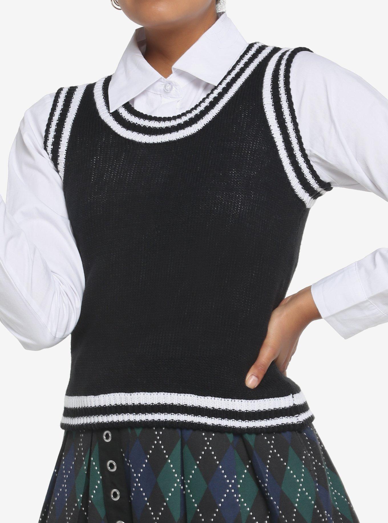 Black & White Twofer Girls Sweater Vest & LongSleeve ButtonUp Hot Topic