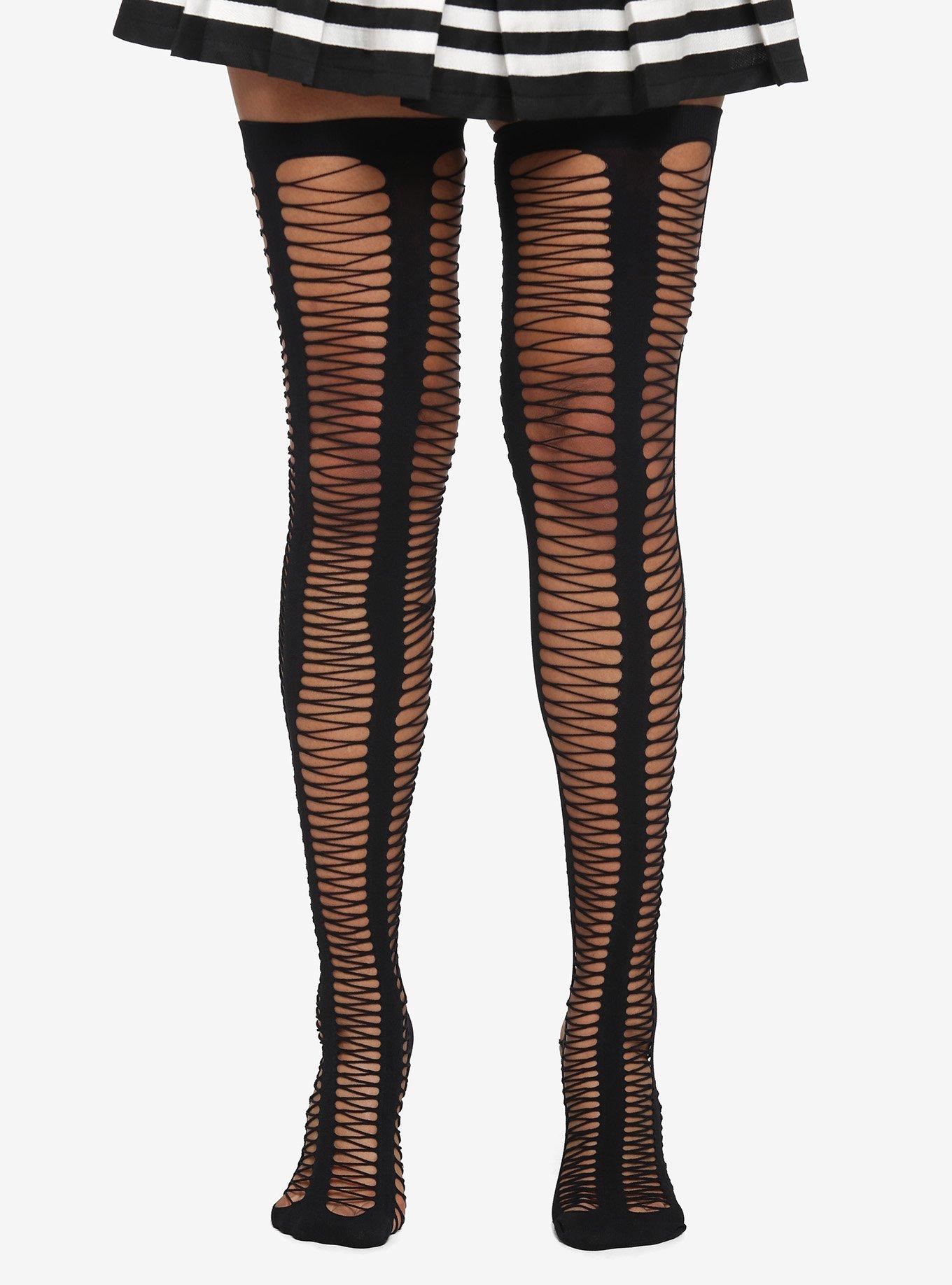Distressed Striped Thigh Highs Hot Topic